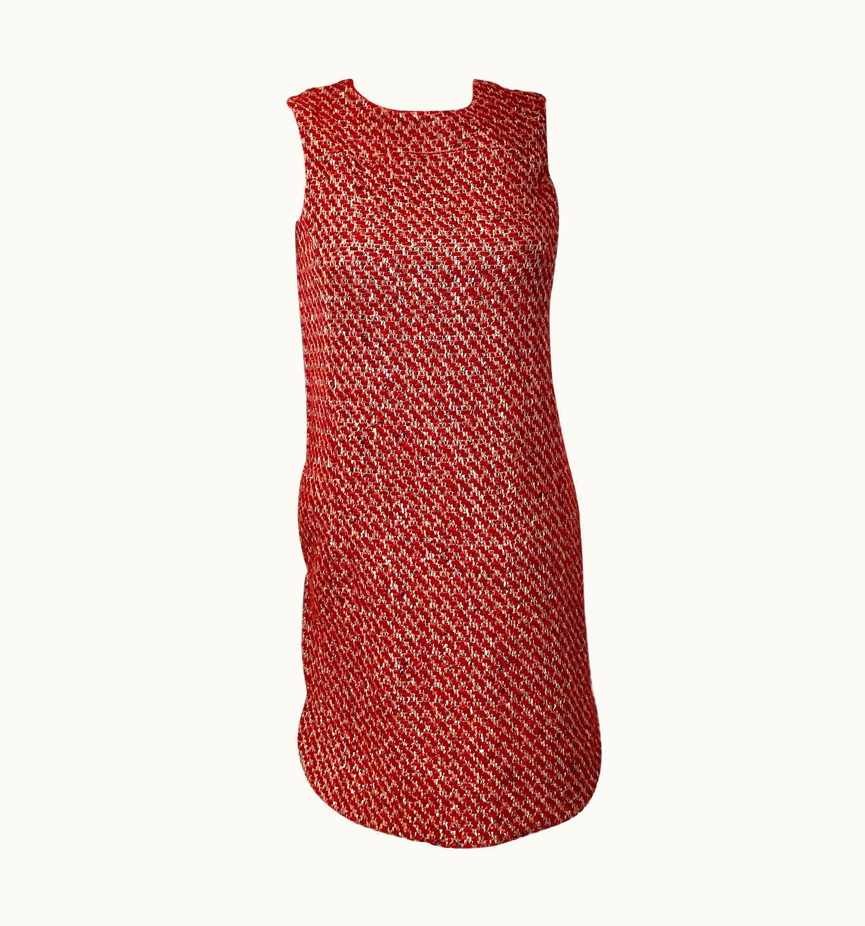 Loro Piana Loro Piana Red Cashmere And Tweed Shift Dress Nwt