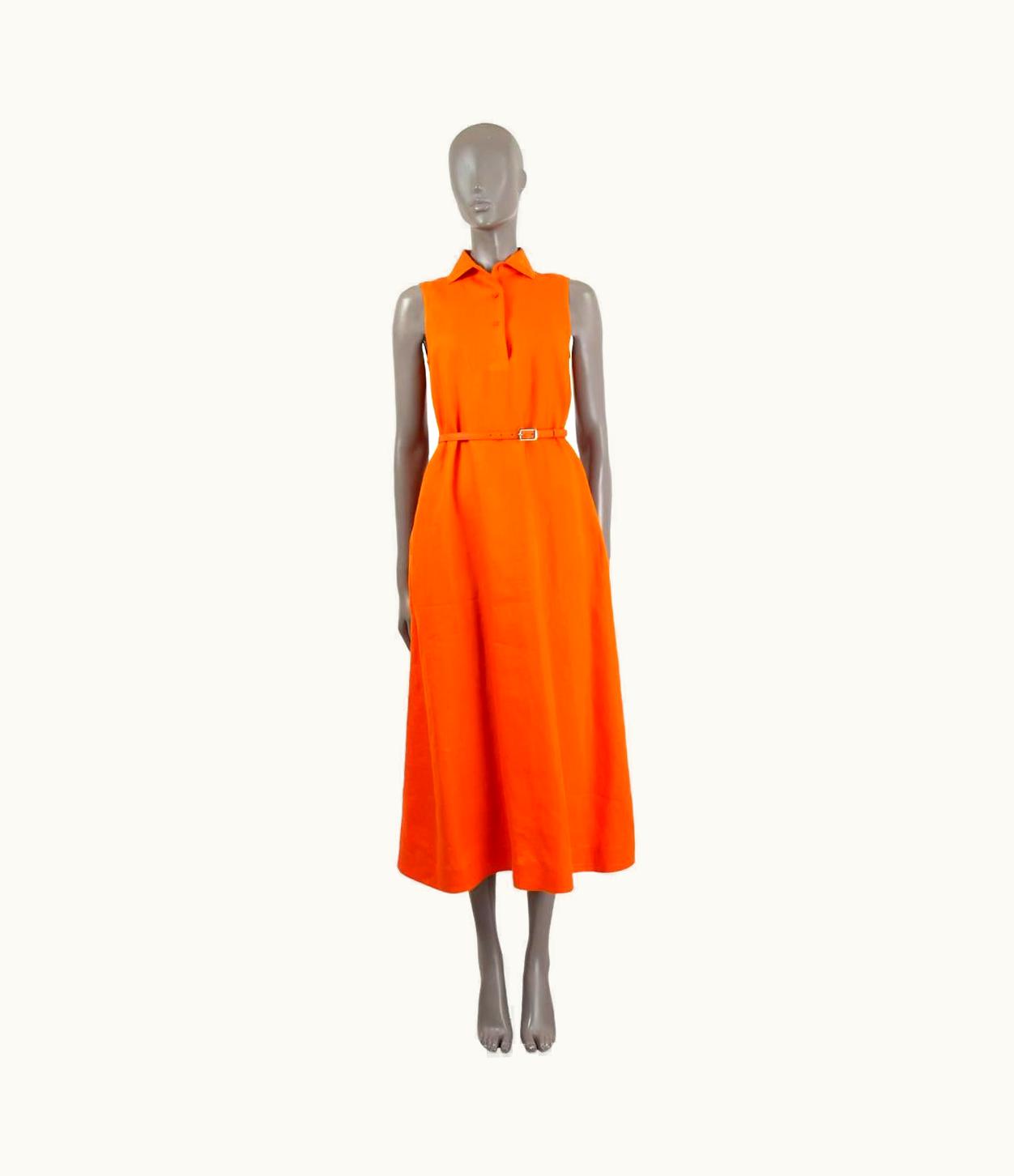 Loro Piana Loro Piana Orange Linen Leyla Belted Shirt Midi Dress