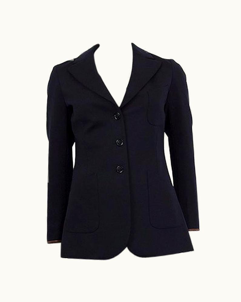 Loro Piana Loro Piana Blue Wool Karissa Leather Trim Blazer Jacket 36 Xxs