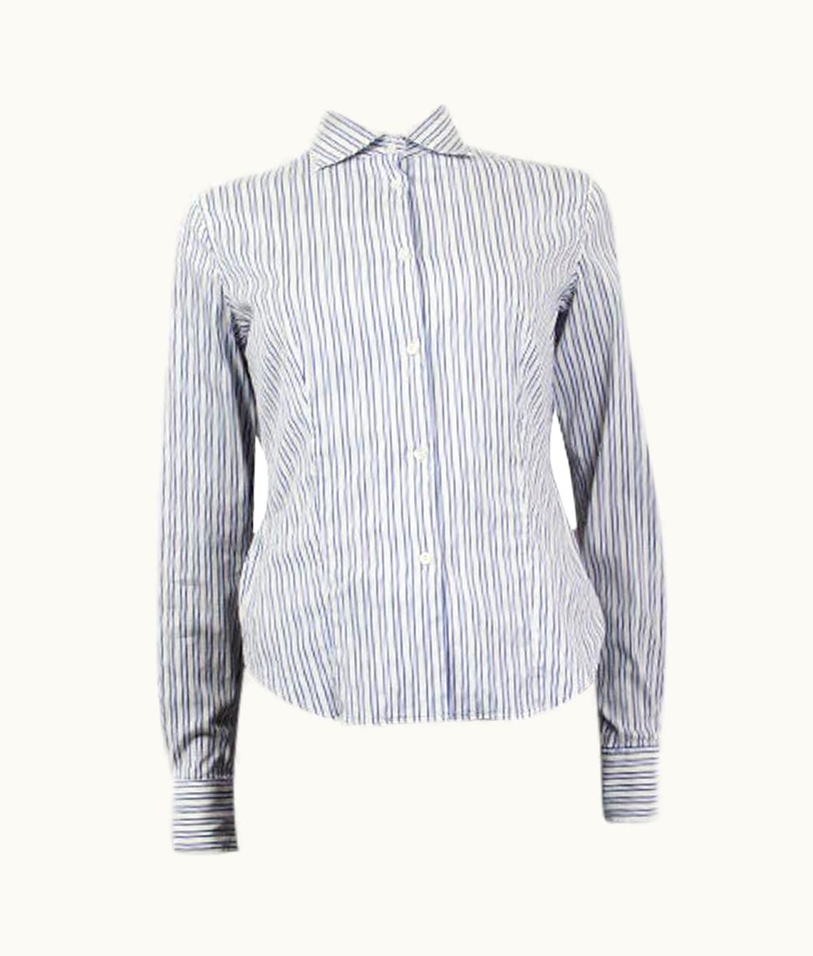 Loro Piana Loro Piana Blue & White Cotton Striped Button-Up Shirt