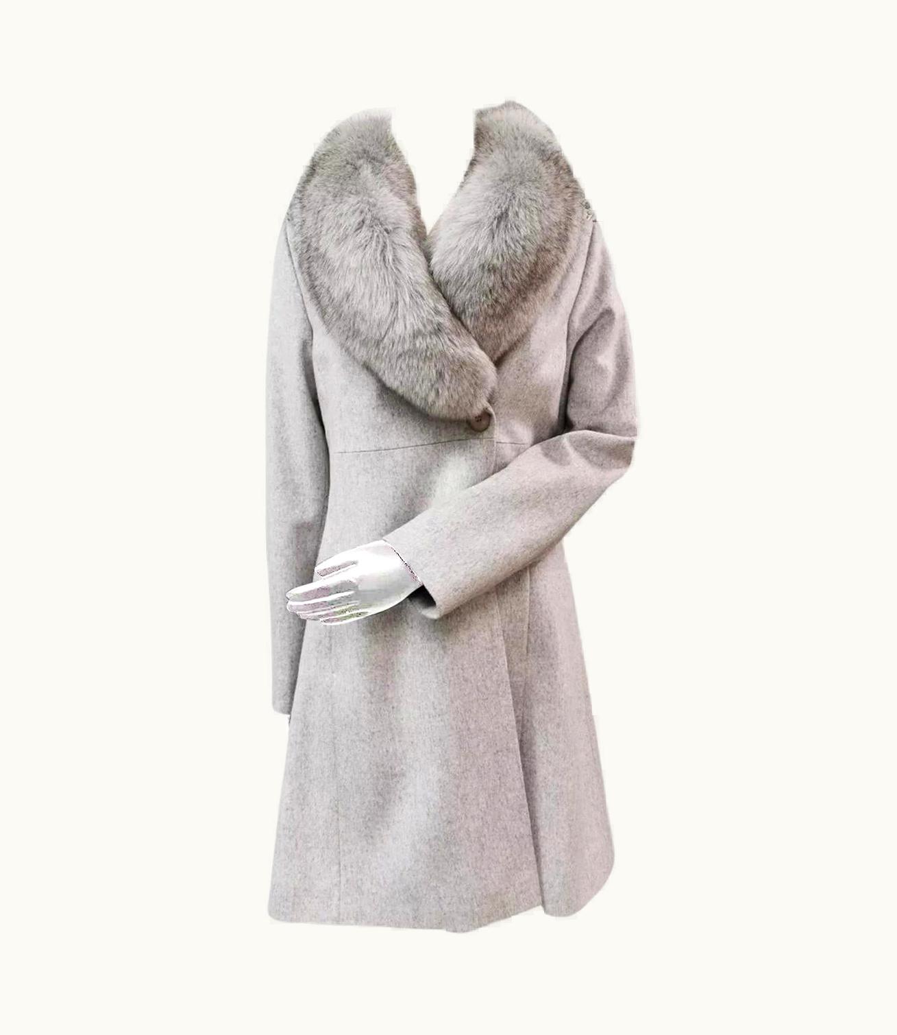 Loro Piana Brand Loro Piana Grey Coat Fox Fur Trim