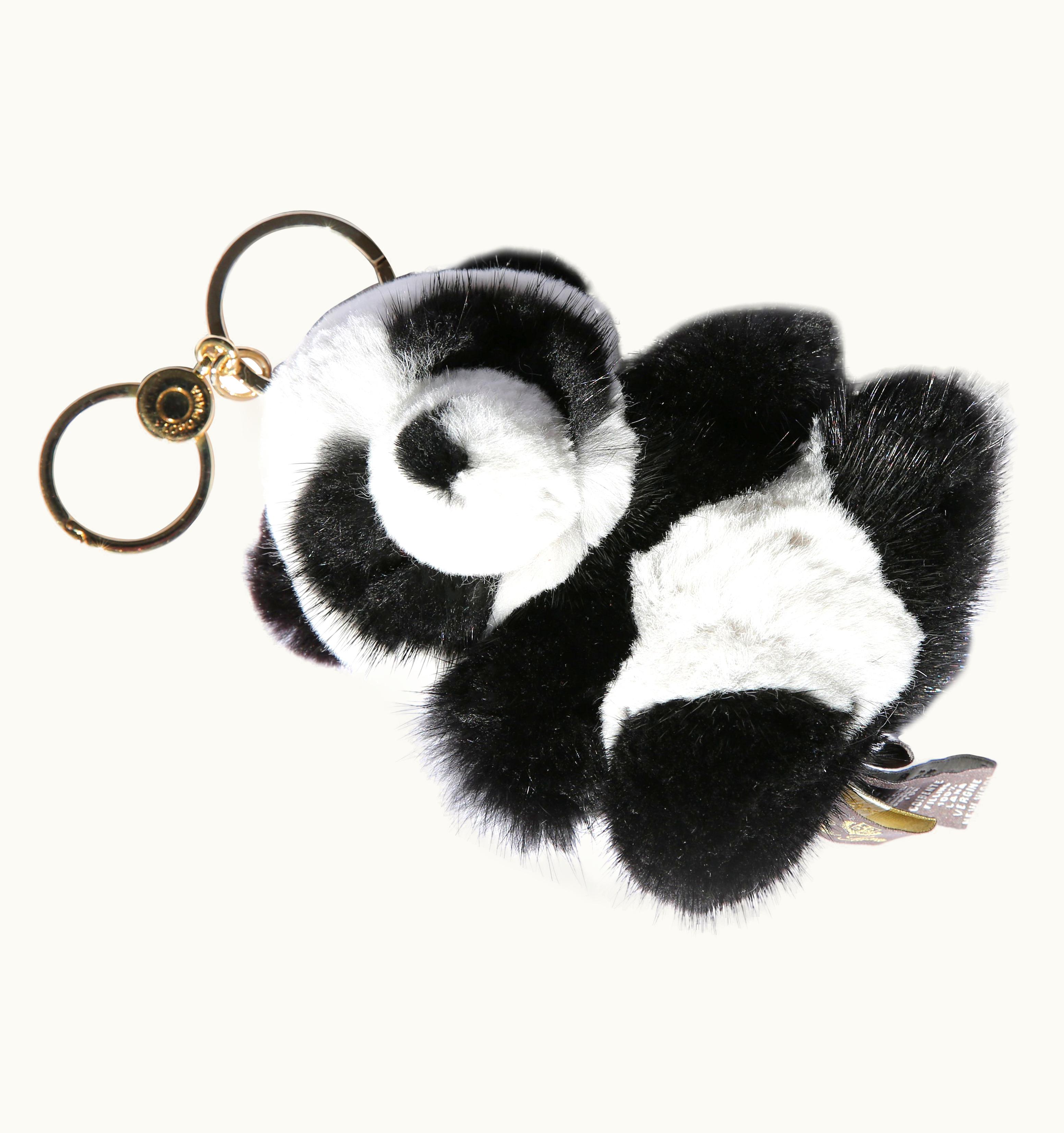 Loro Piana Loro Piana Black White Rabbit Fur Panda Animal Gold Bag Fob Keyring