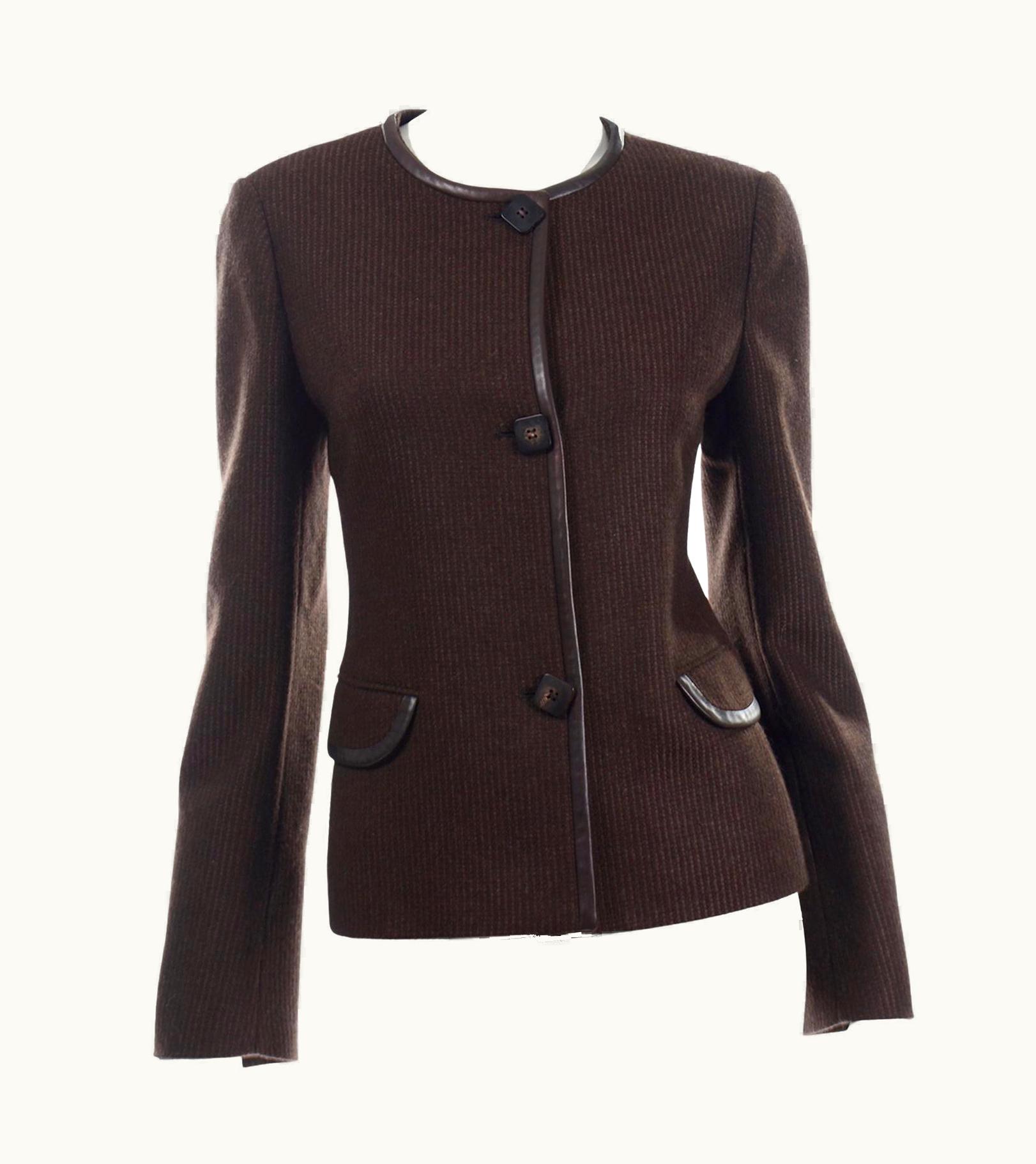 Loro Piana Loro Piana Vintage Brown Cashmere Button Front Sweater Jacket With Leather Trim