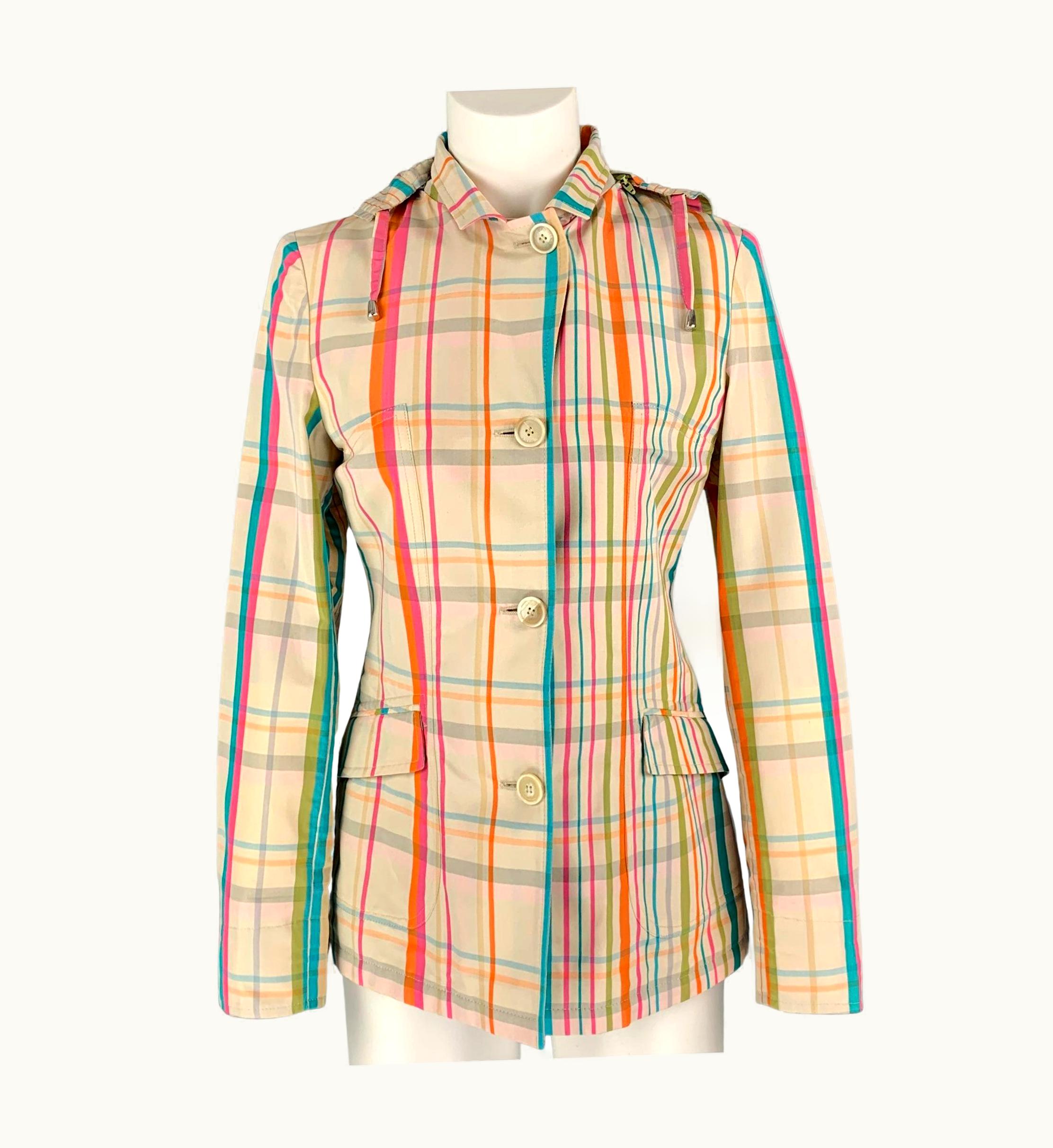 Loro Piana Loro Piana Multi-color Plaid Cotton S/S Silk Detachable Hood Jacket