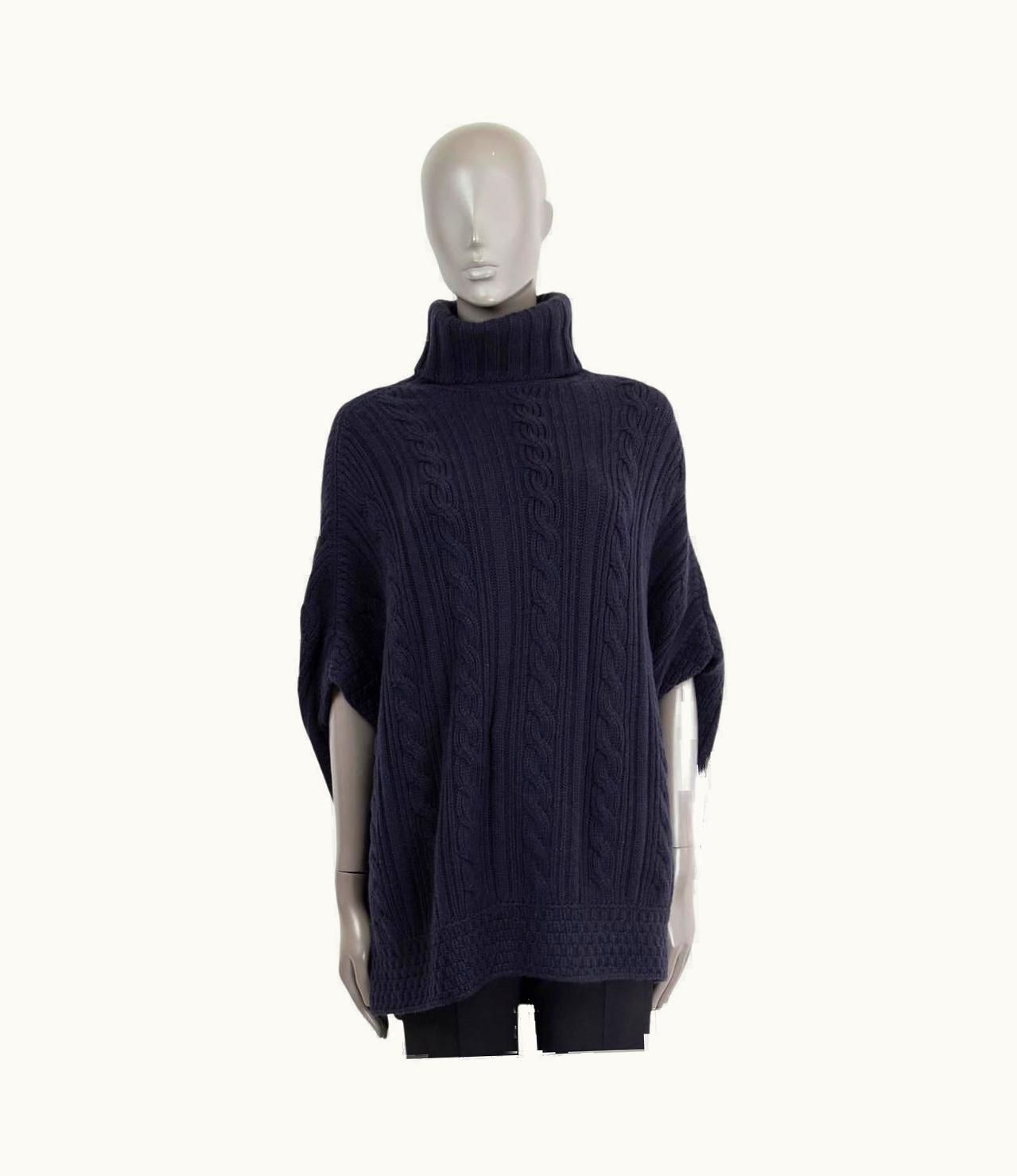 Loro Piana Loro Piana Navy Blue Cashmere Cable Knit Turtleneck Poncho Sweater