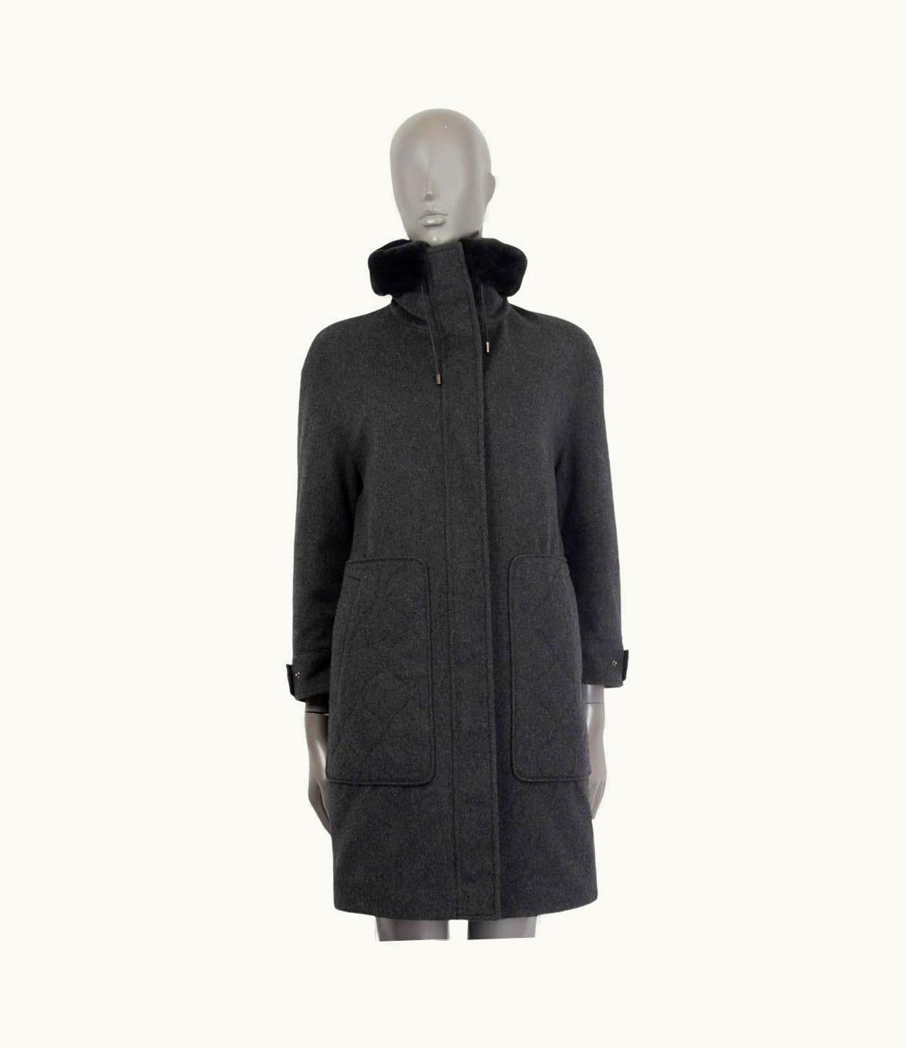 Loro Piana Loro Piana Gray Cashmere Fur Collar Storm System Coat Jacket 36 Xxs