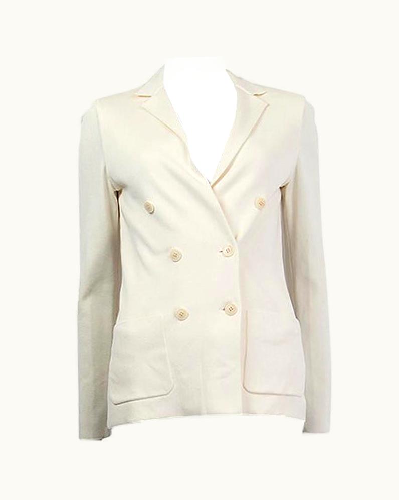 Loro Piana Loro Piana Cream White Silk & Cotton Double Breasted Knit Blazer Jacket