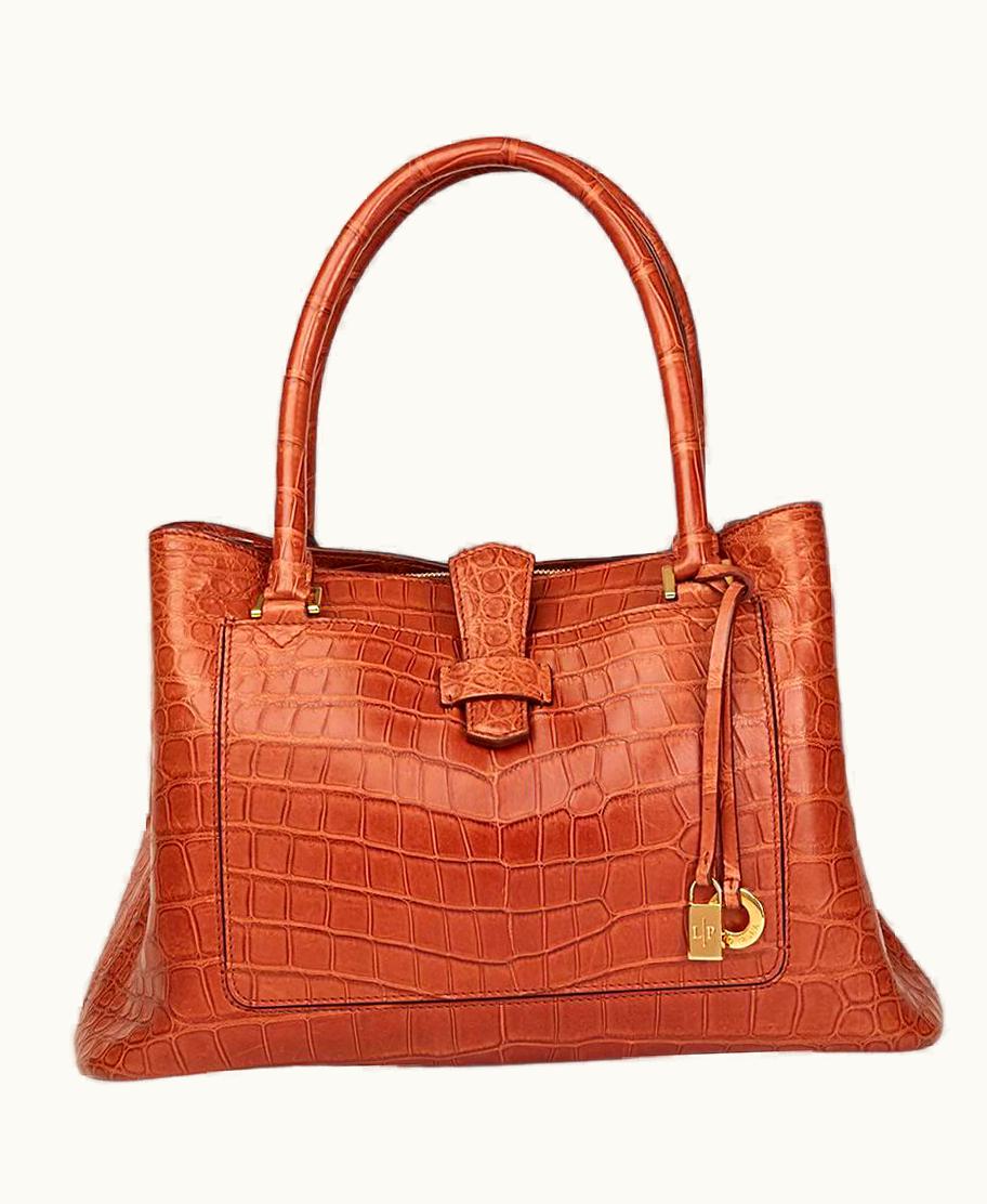 Loro Piana Loro Piana Autumn Leaves Matte Crocodile Leather Bellevue Media Bag, 2000s
