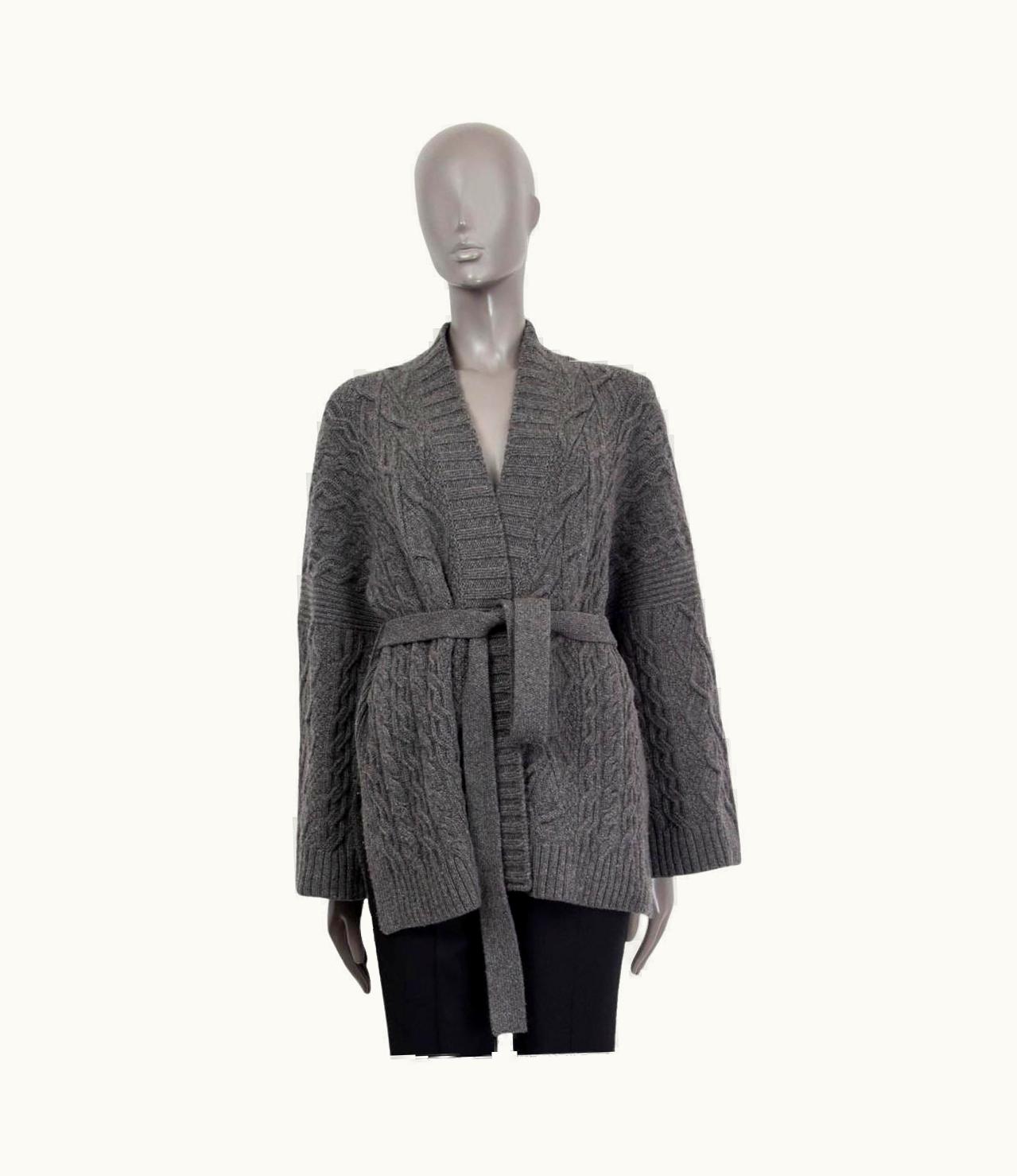 Loro Piana Loro Piana Grey Cashmere 2019 Belted Cabel-knit Cardigan Jacket