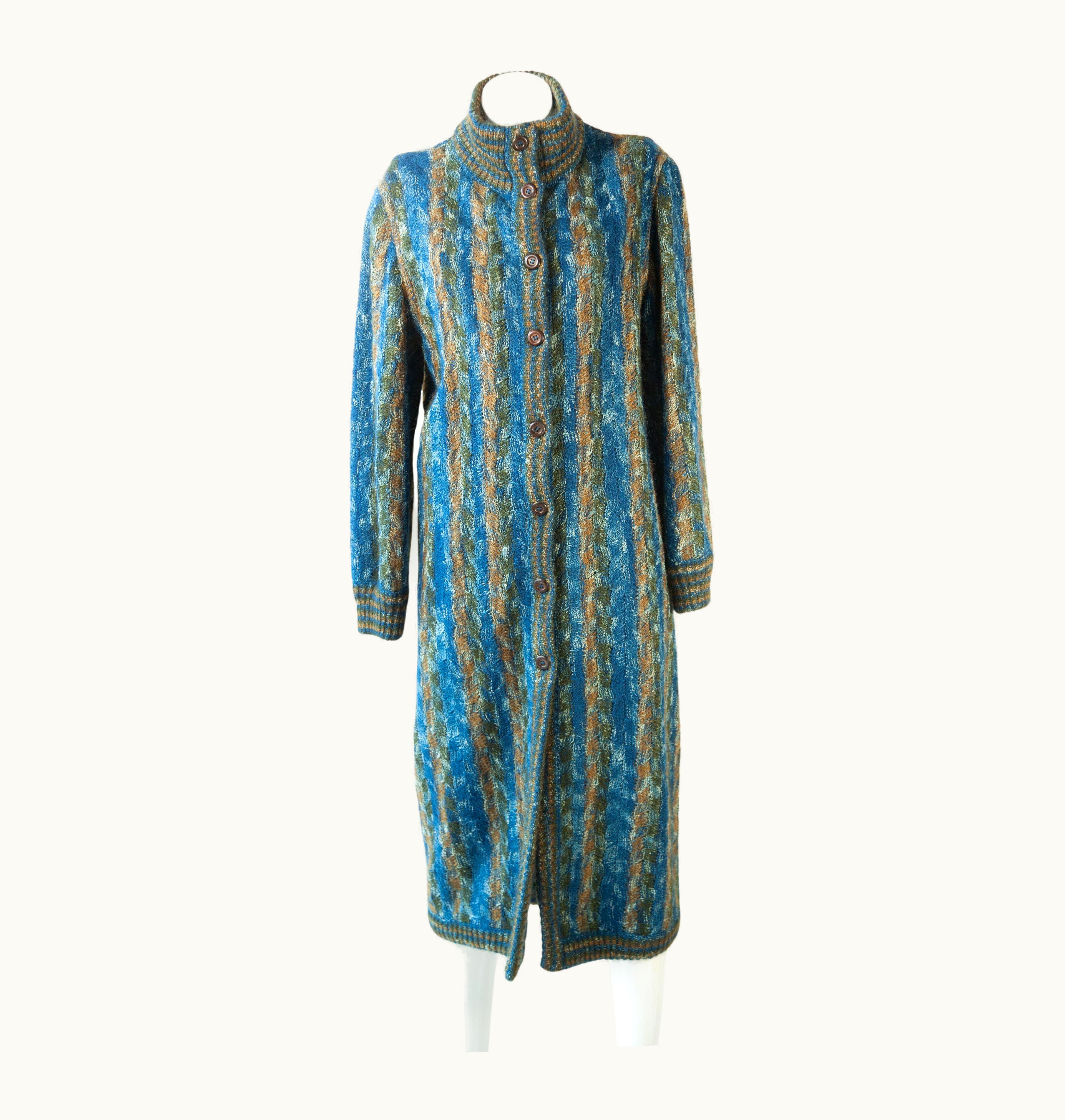 Missoni Missoni, Multi-Color Blue Knit Reversible Coat, 1970s