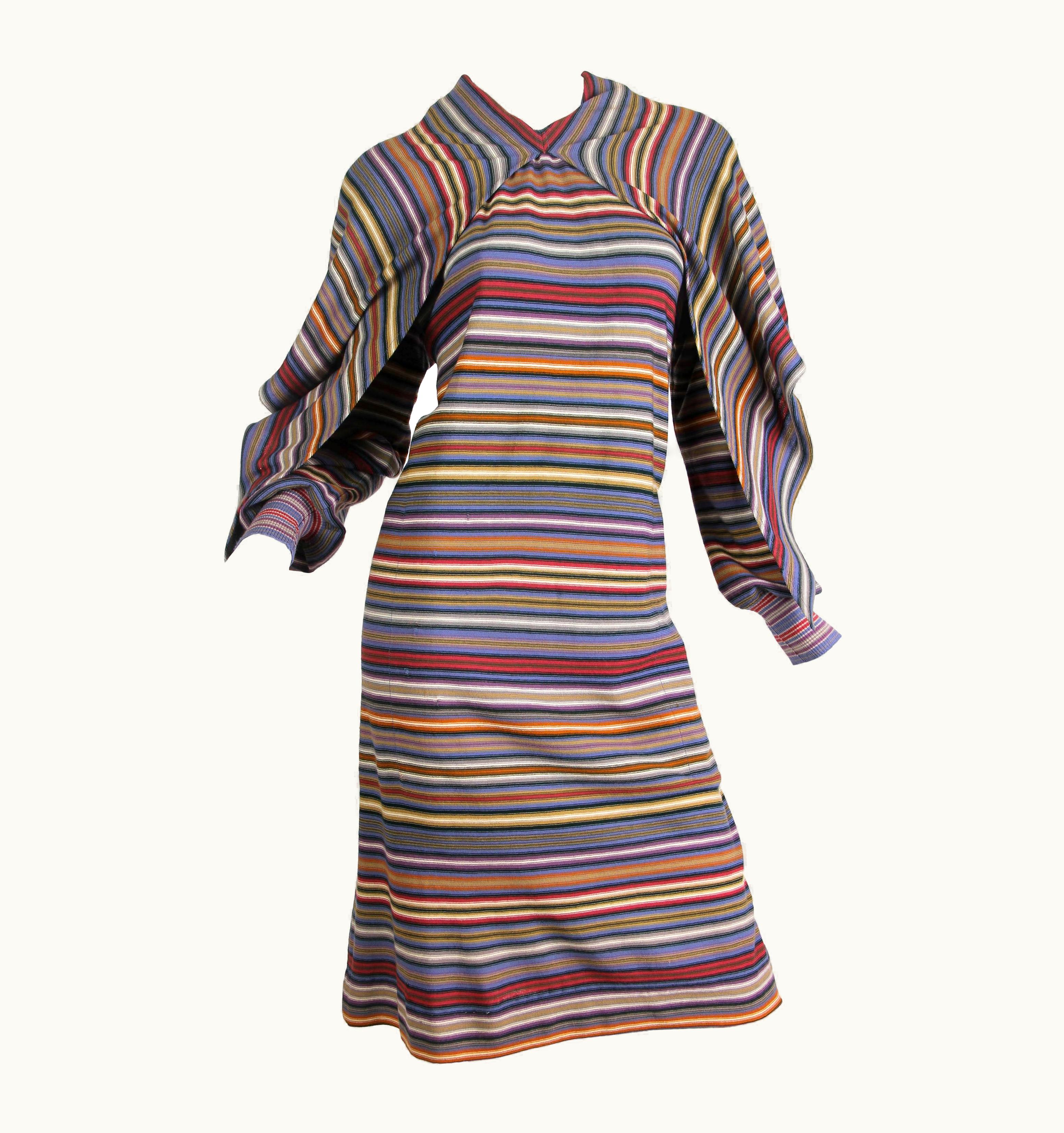 Missoni 1970s Missoni Striped Wool Knit Dress With Attached Scarf/Hood