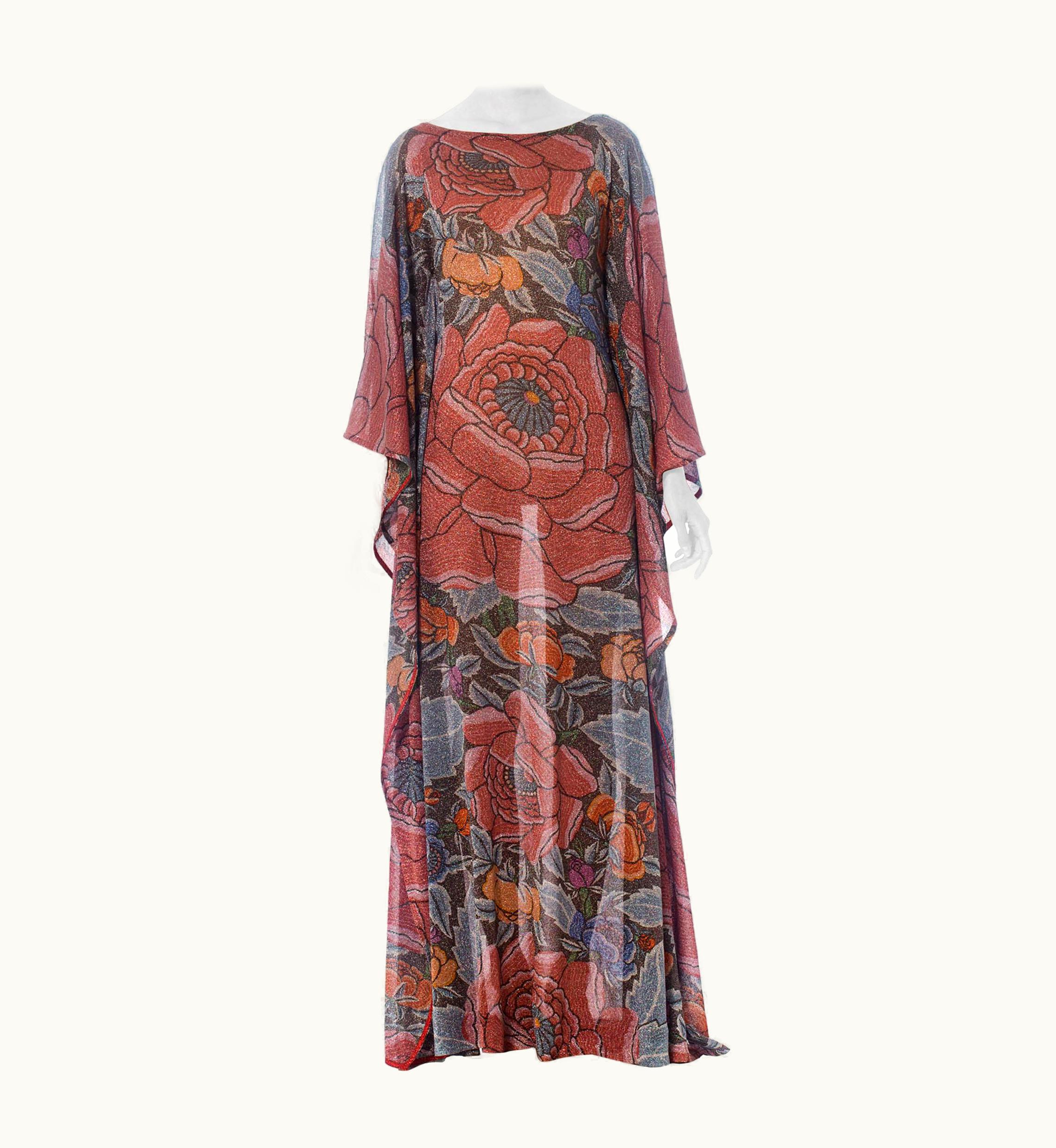 Missoni 1970s Missoni Metallic Rayon Blend Knit Rare & Collectible Asian Floral Kaftan