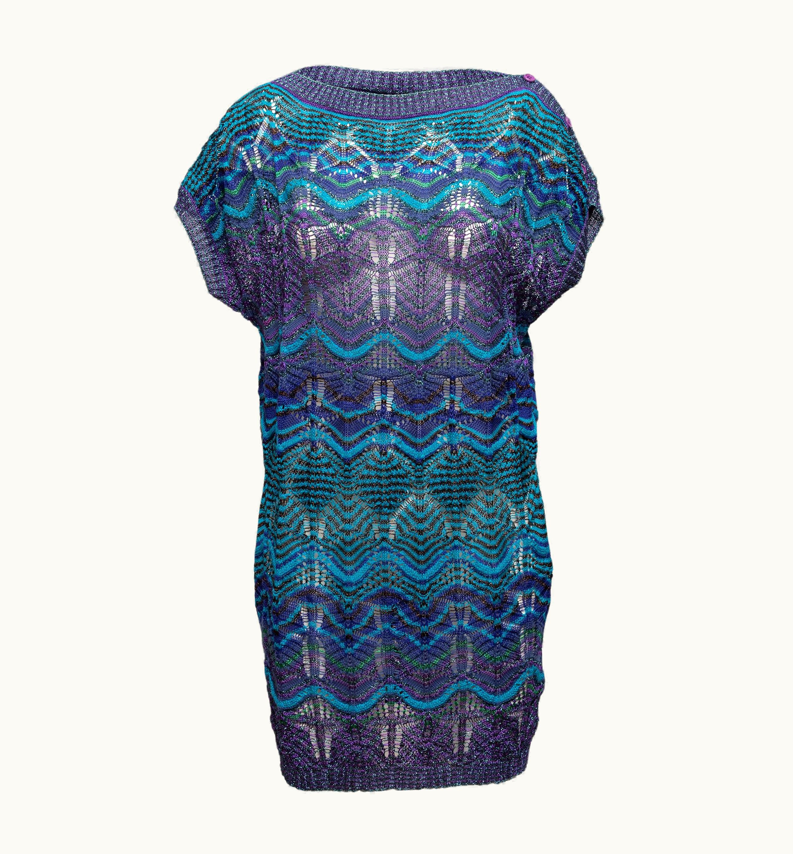 Missoni Missoni Blue & Purple Metallic Knit Mini Dress