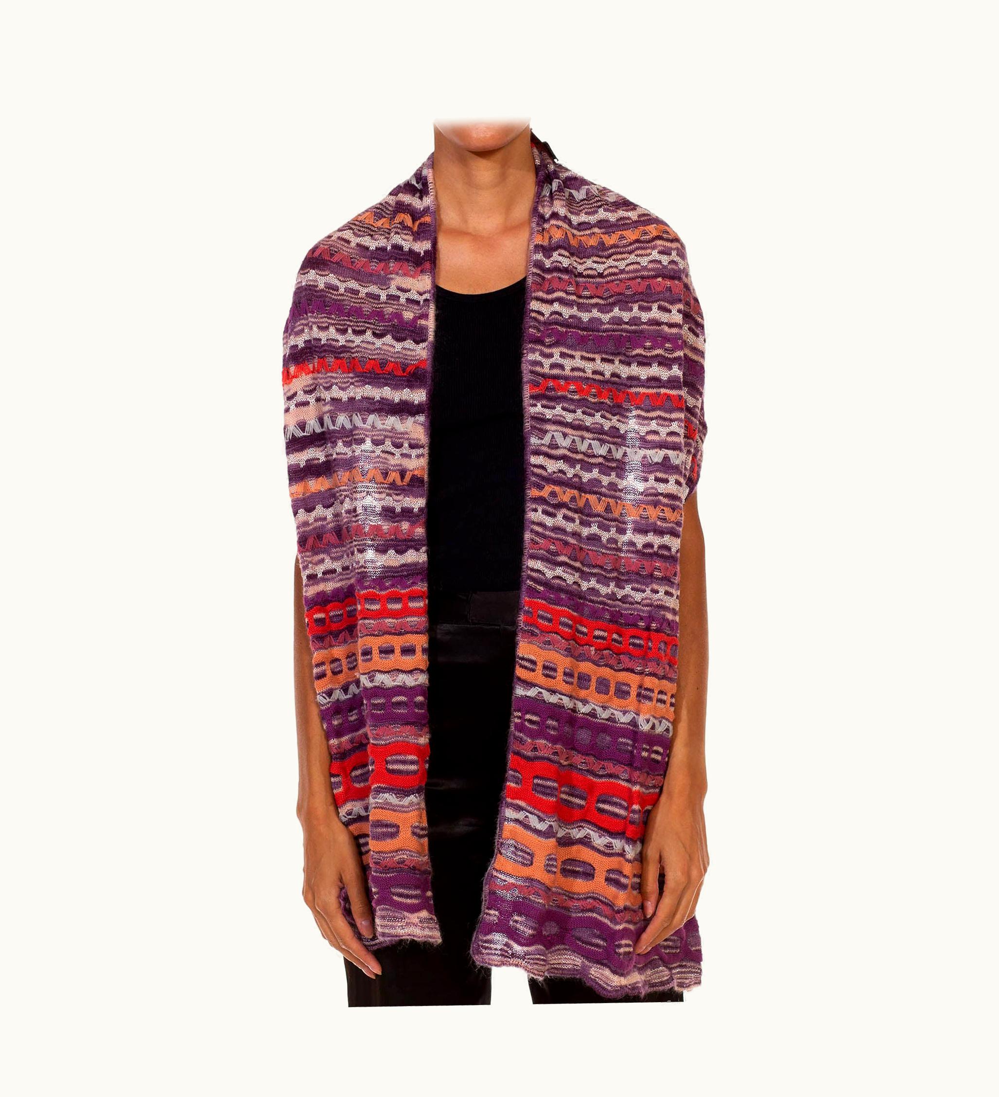 Missoni 1990s Missoni Purple Wool Blend Chevron Knitted Scarf
