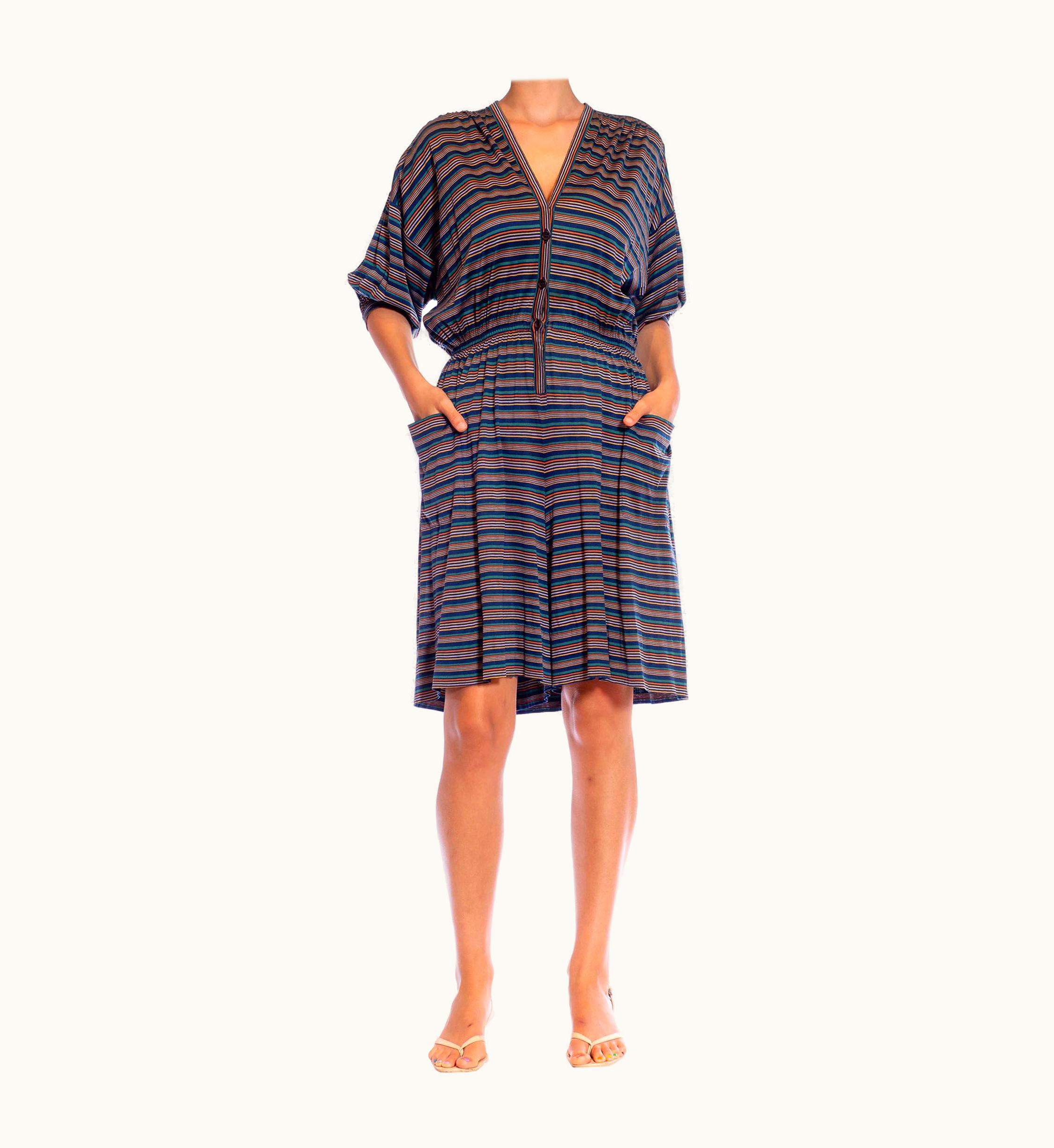 Missoni 1980s Missoni Royal Blue & Green Silk Stripe Romper