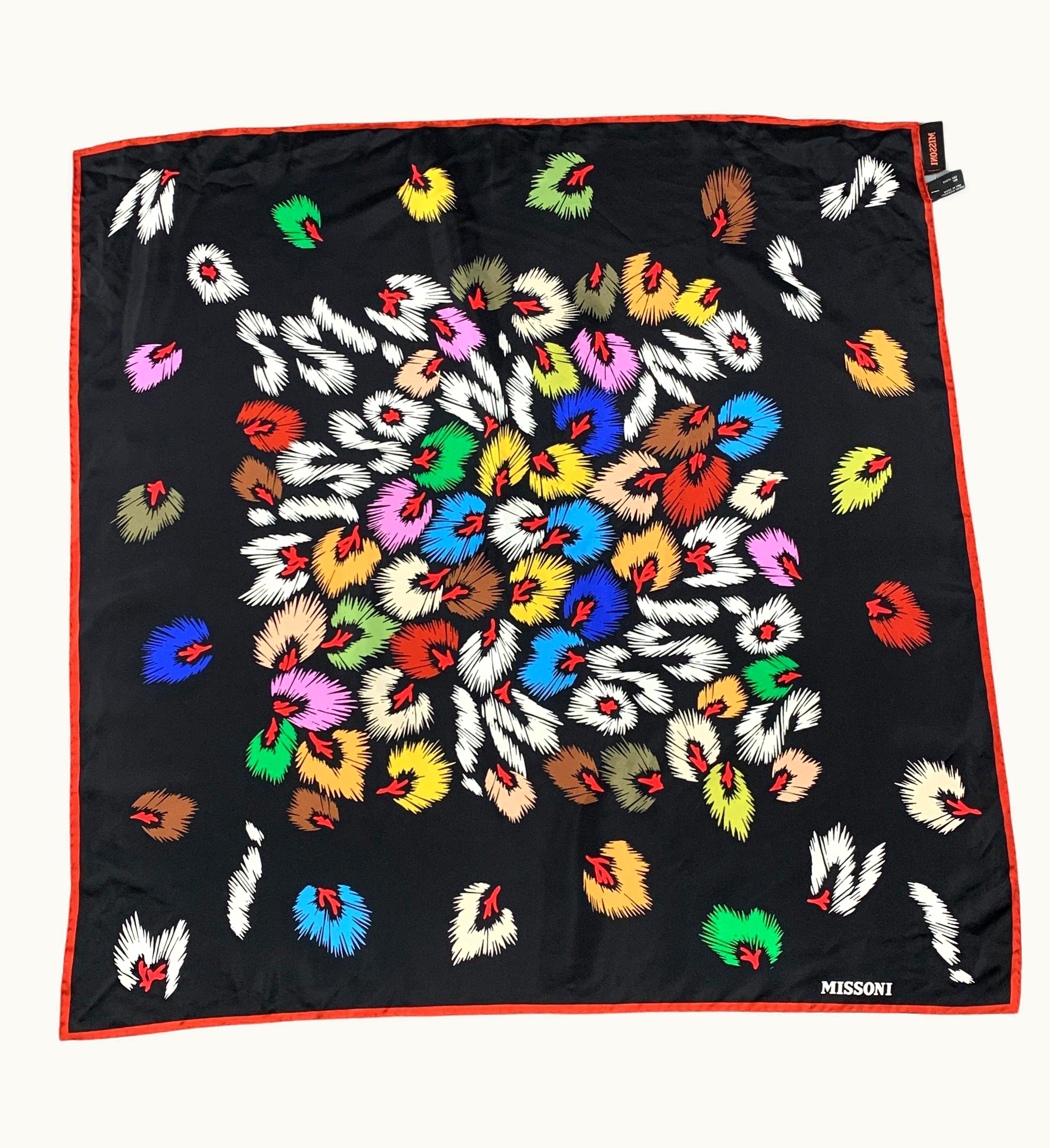 Missoni Missoni Black Multi-Color Abstract Print Silk Scarf