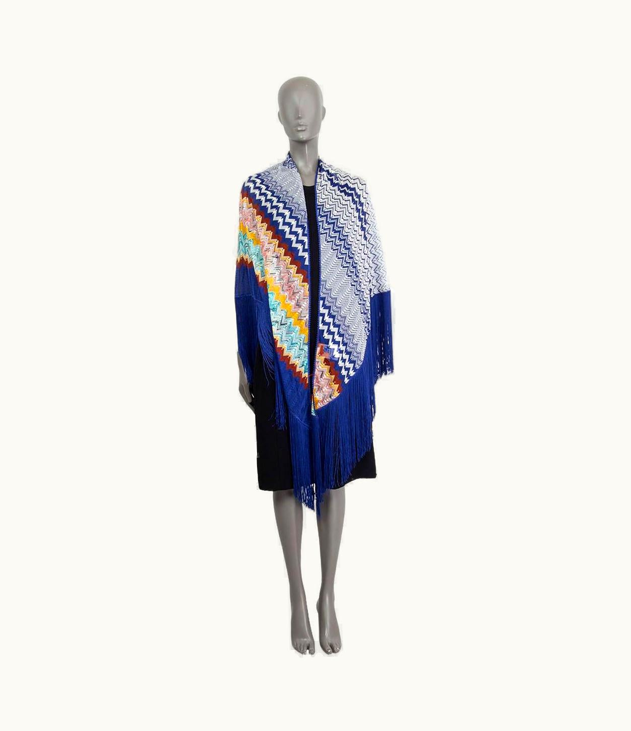 Missoni Missoni Blue Viscose Fringe Zigzag Triangle Shawl Scarf