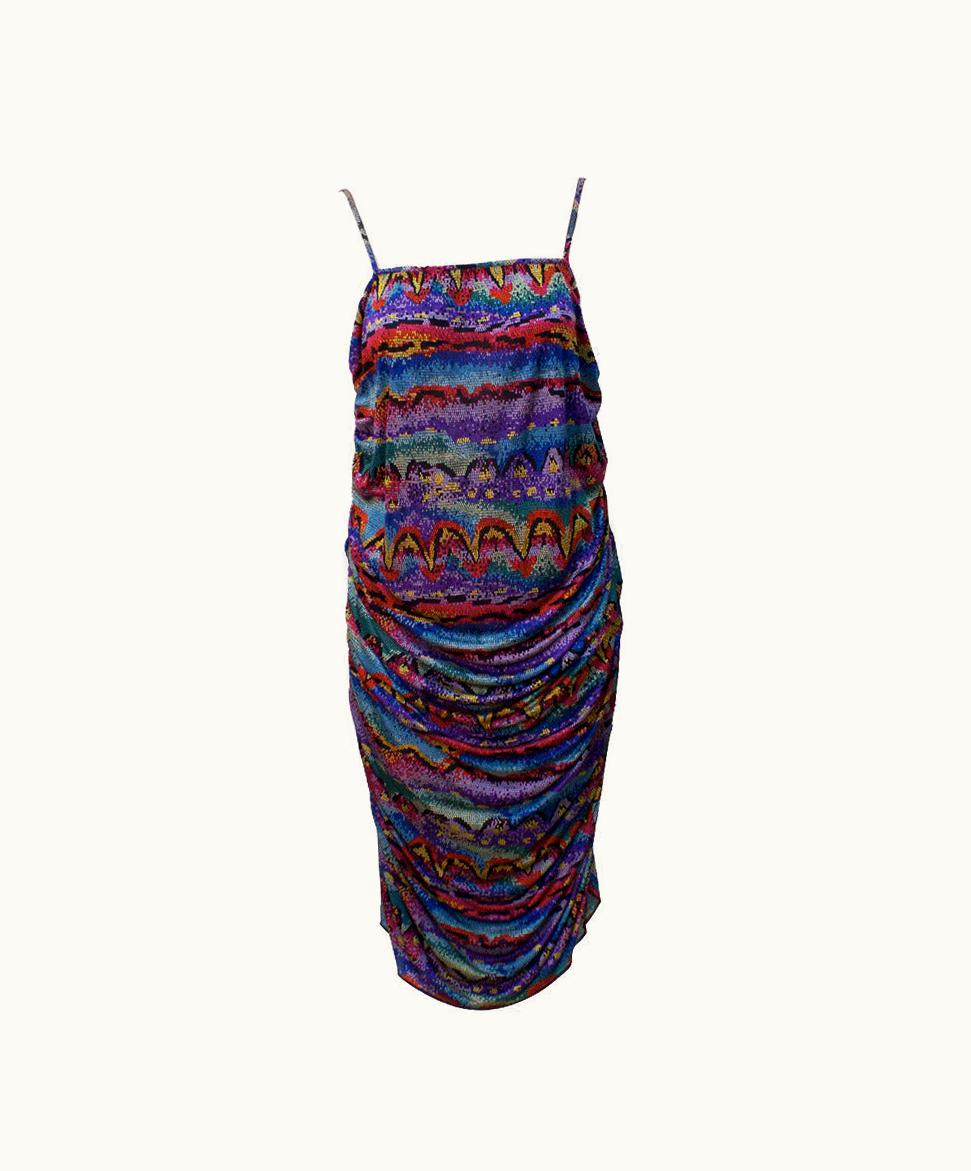 Missoni Early 1980s Missoni Multi-Colored Printed Ruched Dress