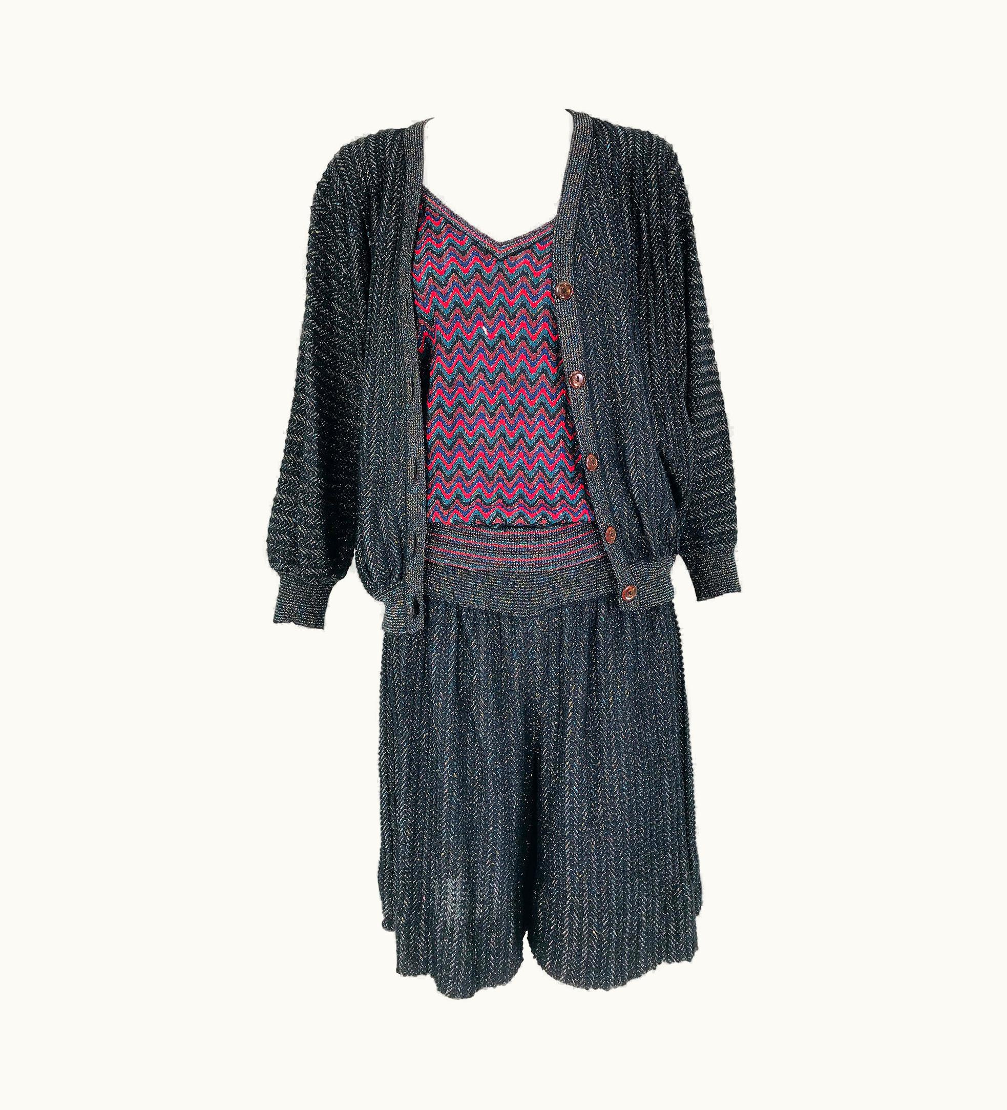 Missoni Missoni Metallic Knit 3Pc Culotte Skirt Set 1980s