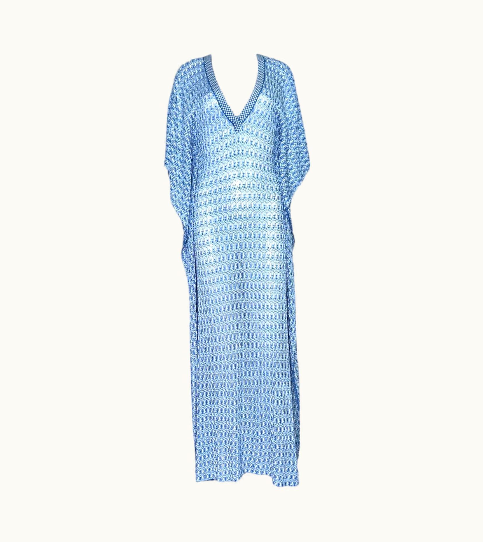 Missoni Missoni Blue Chevron Crochet Knit Kaftan Maxi Dress