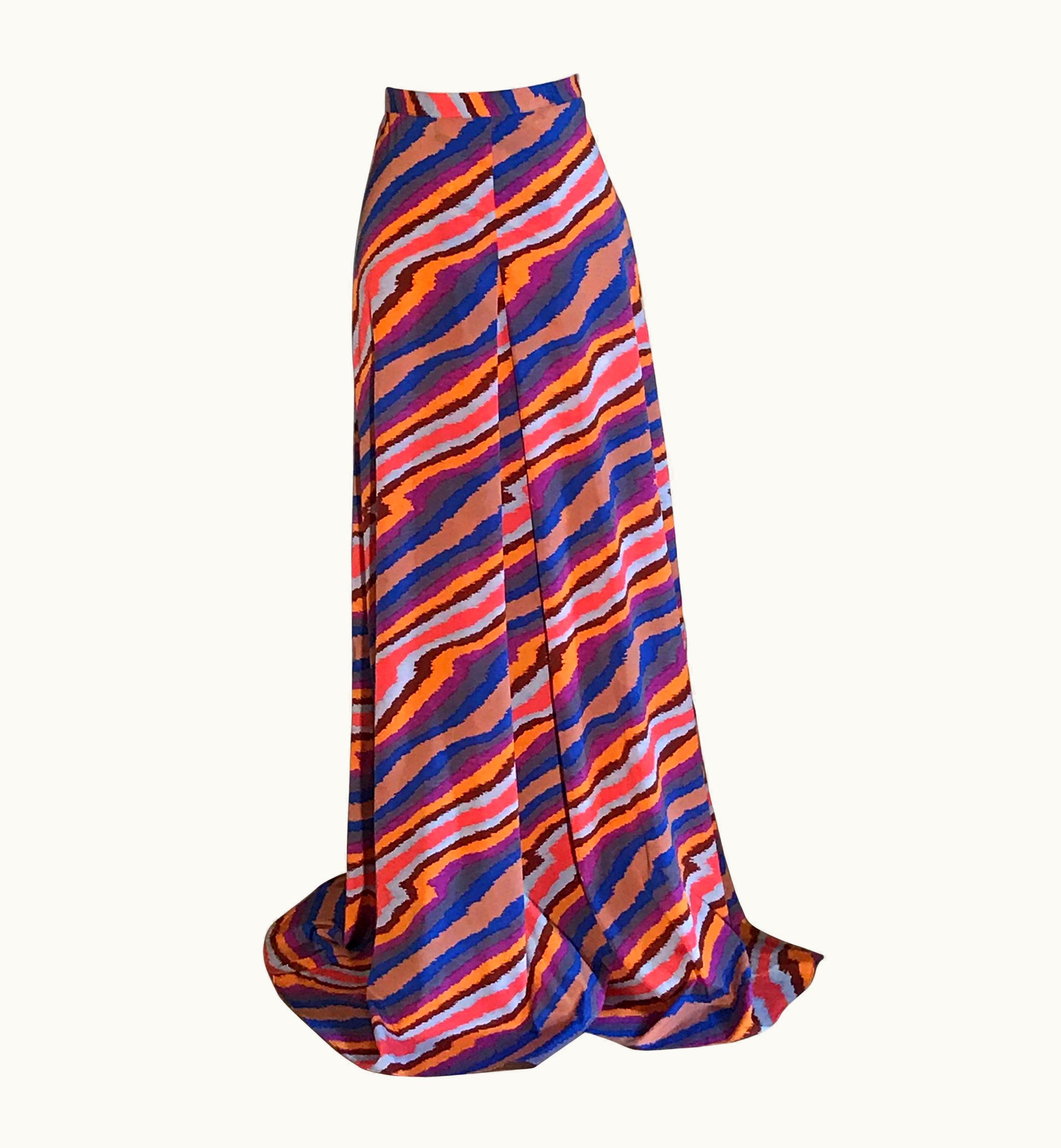 Missoni Missoni Multicolor Lightweight Silk Abstract Stripe Maxi Skirt