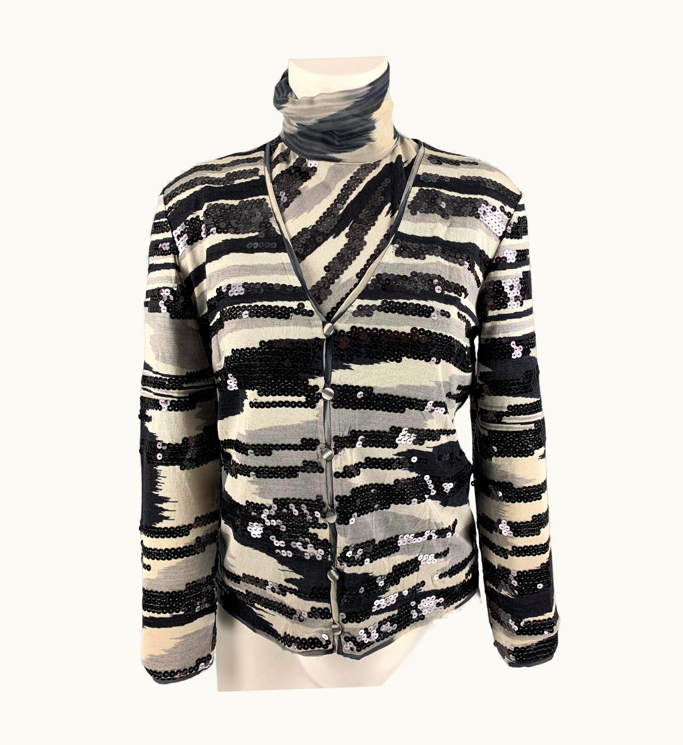 Missoni Missoni Black Grey Silk Sequined Dress Top