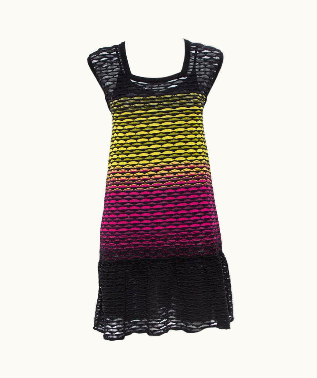 Missoni Missoni Multicolor Perforated Knit Ruffle Detail Shift Dress