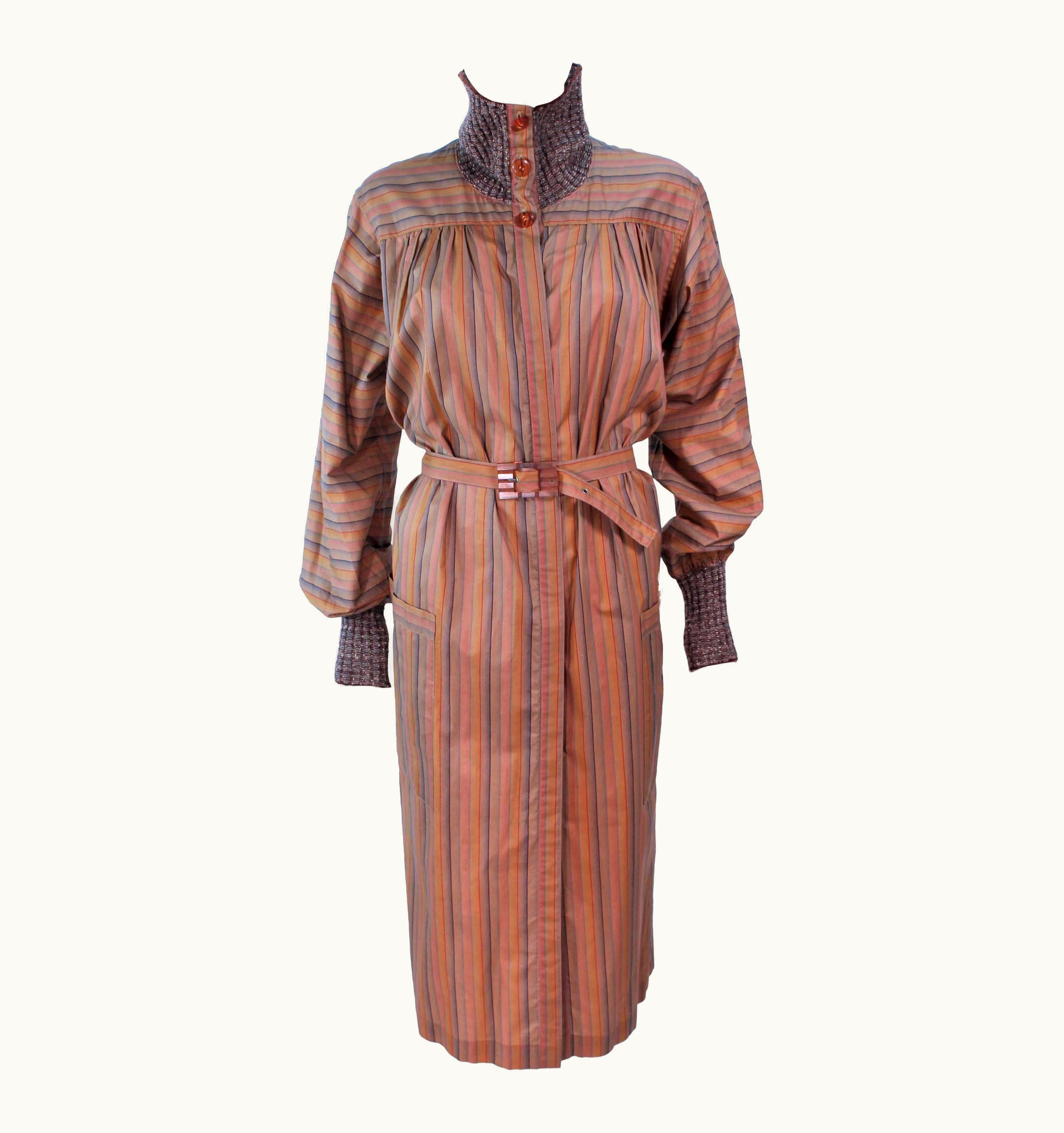 Missoni Missoni Khaki Striped Coat With Knit Trim