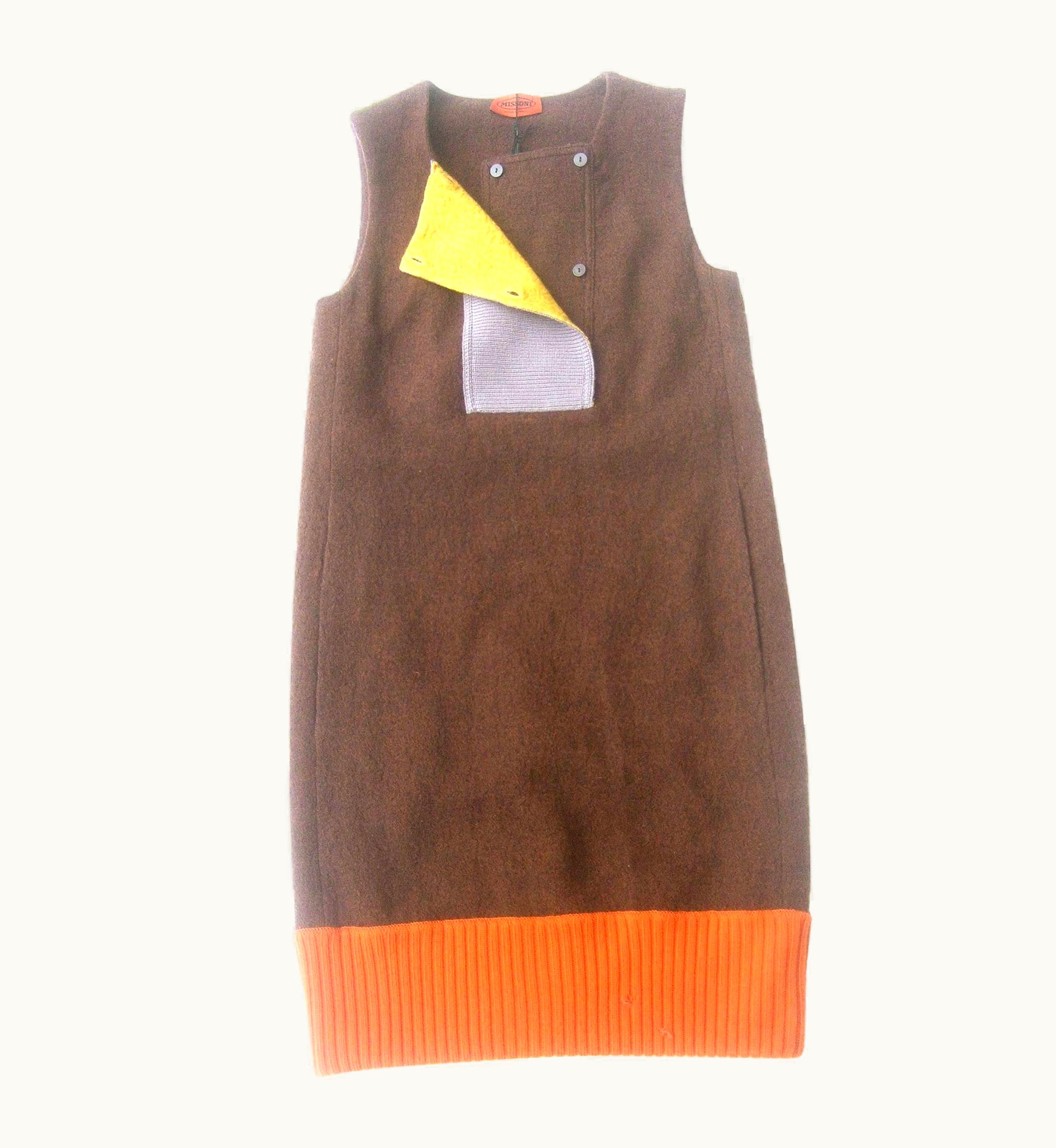 Missoni Missoni Italy Brown Wool Sleeveless Sheath Dress 21st Century