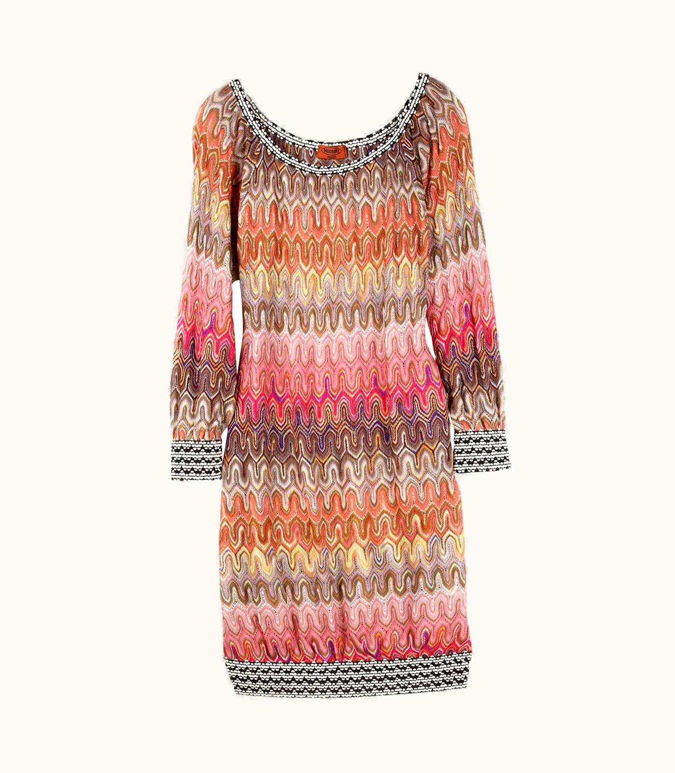 Missoni Missoni Multicolor Pinks Signature Chevron Crochet Knit Dress