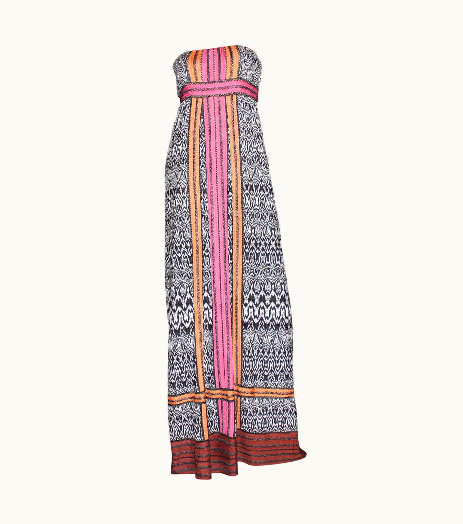 Missoni Missoni Monochrome Crochet Knit Maxi Dress Gown Colorblock Trimming