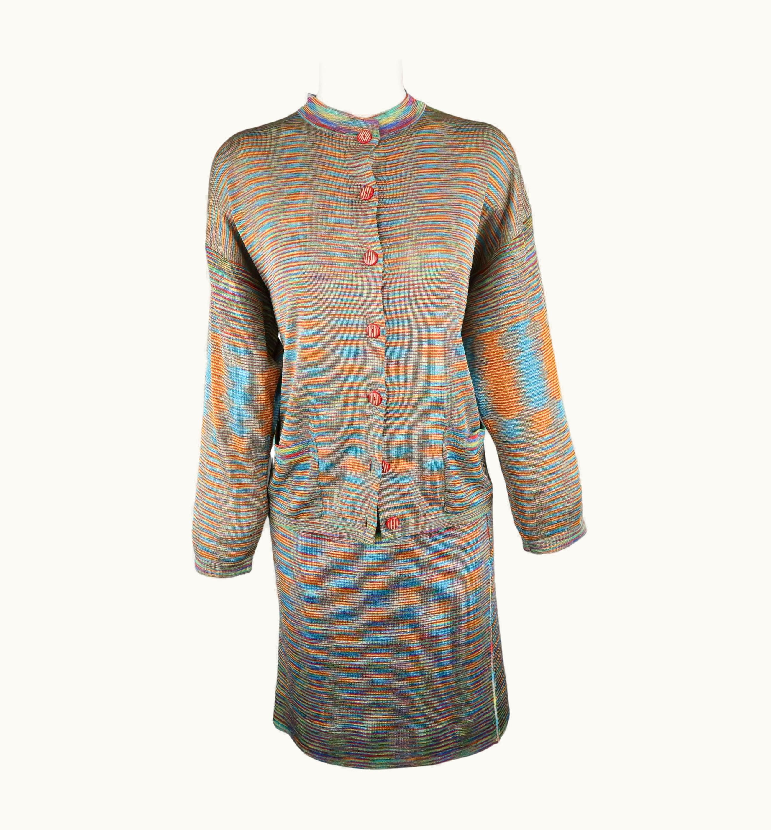 Missoni Missoni Multi-Color Rayon Knit Cardigan Skirt Set