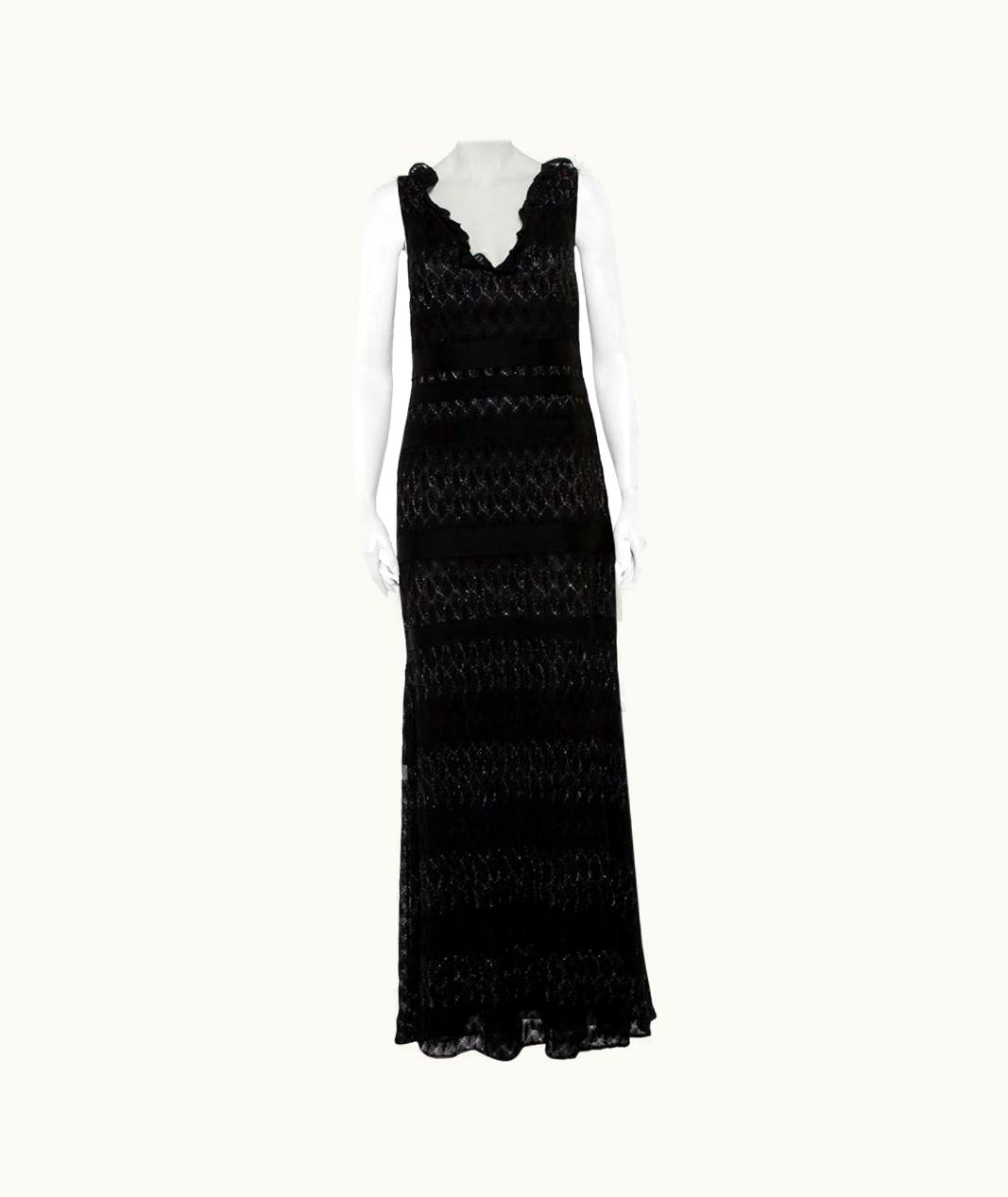 Missoni Missoni Black Lurex Knit Ruffled Neck Sleeveless Maxi Dress UZ0615367