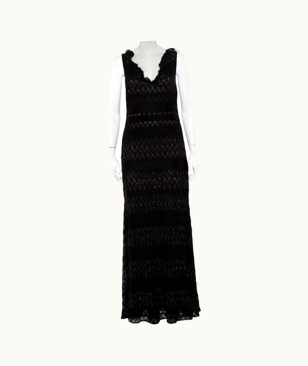 Missoni Missoni Black Lurex Knit Ruffled Neck Sleeveless Maxi Dress UZ0615370