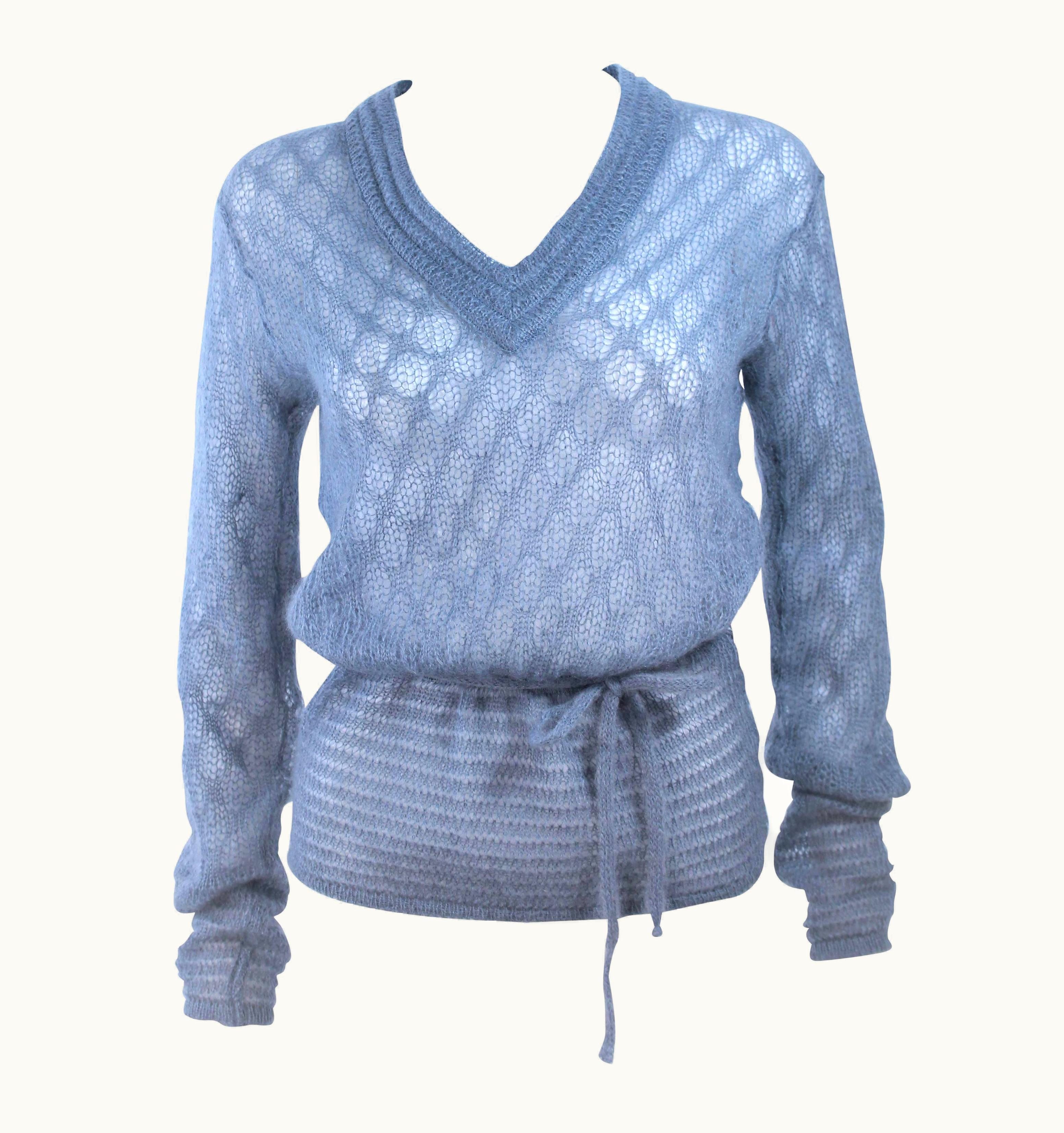 Missoni Missoni Sky Blue Wool Knit V-Neck Sweater