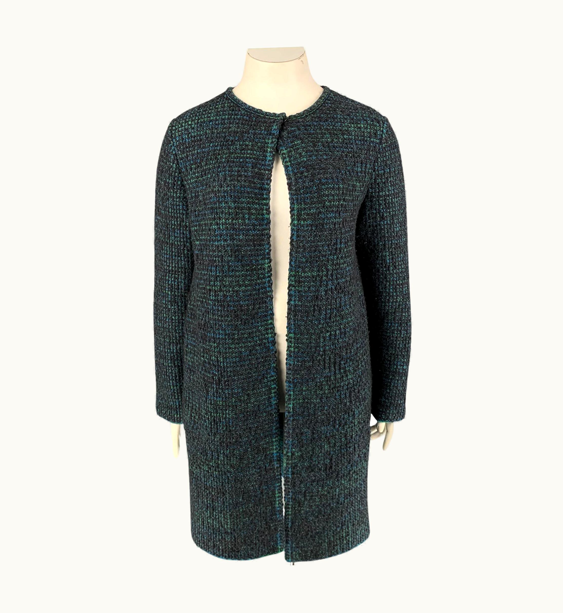 Missoni Missoni Charcoal & Green Knitted Wool Blend Coat