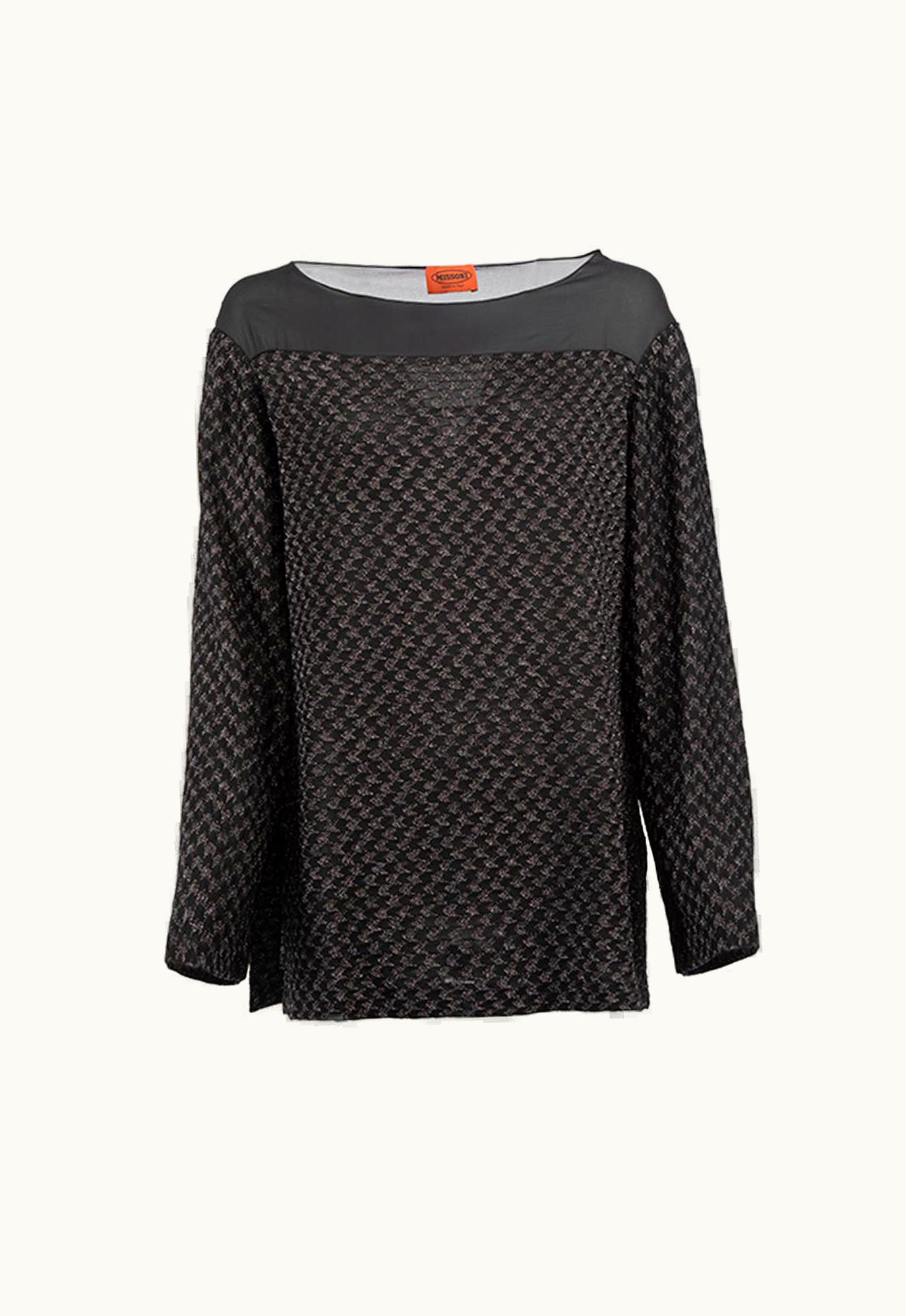 Missoni Missoni Women' Black Mesh Neckline Metallic Houndstooth Top