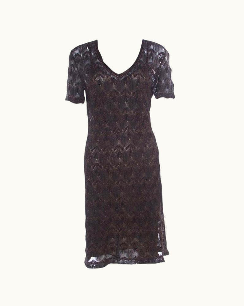 Missoni Missoni Black Lurex Patterned Knit V Neck Midi Dress