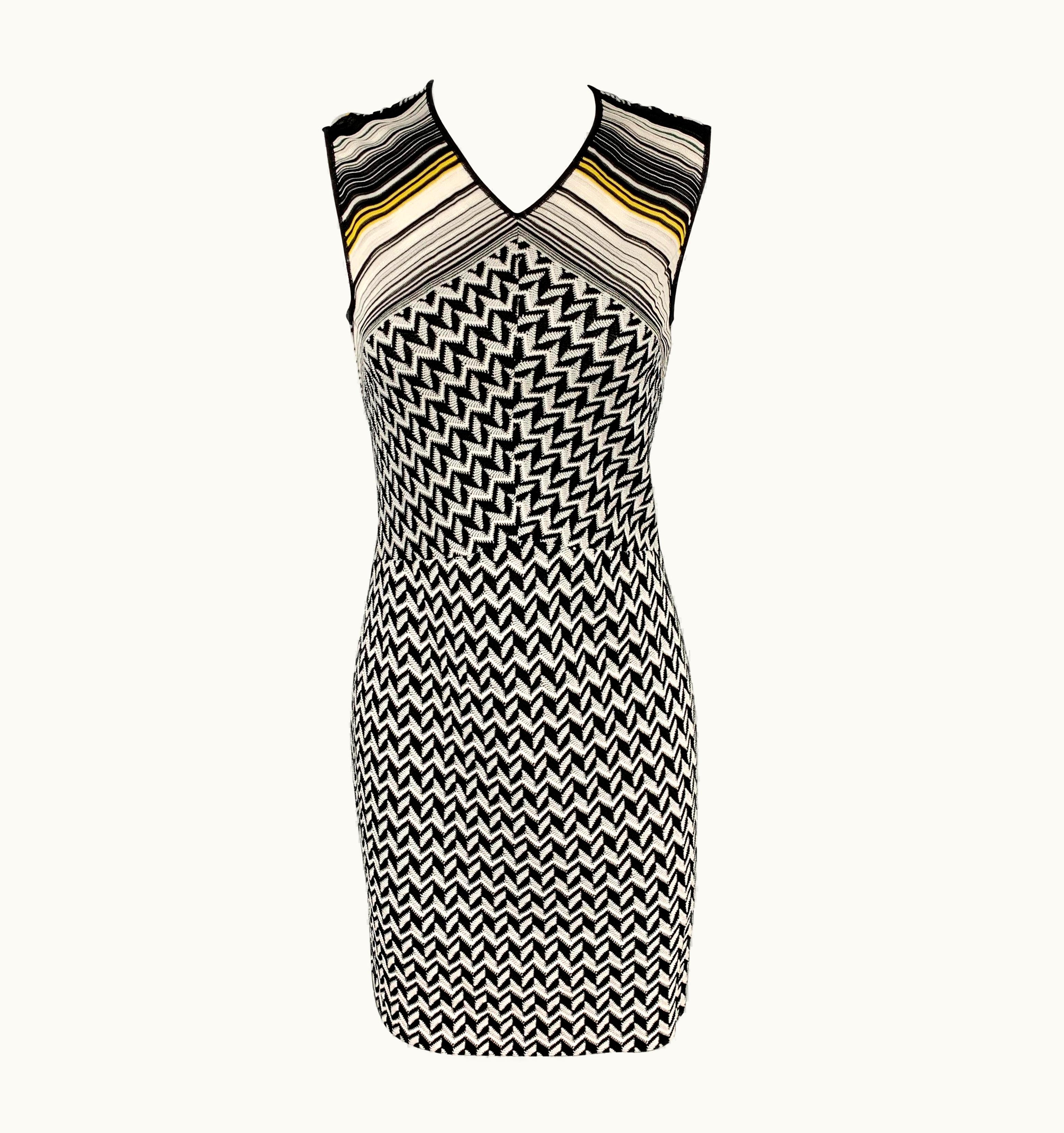 Missoni Missoni Black & White Zig Zag Knit Sleeveless Dress