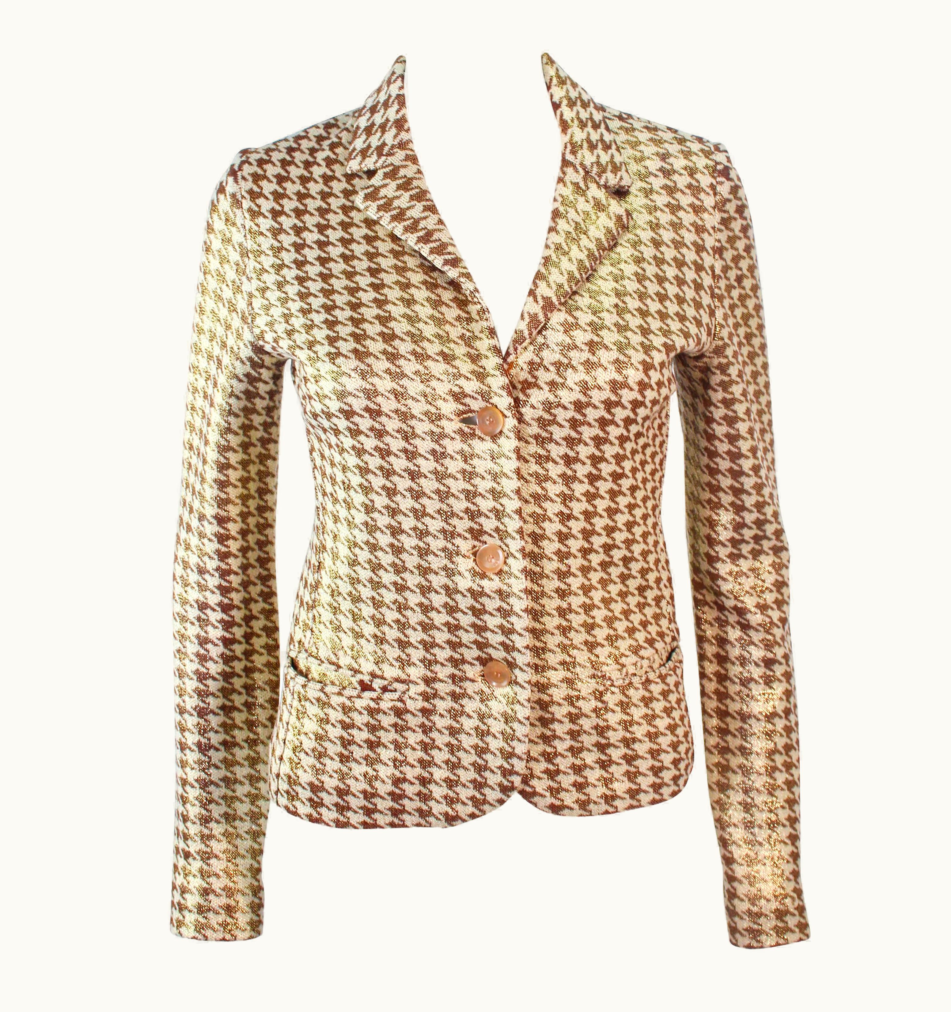 Missoni Missoni Gold And Cream Metallic Houndstooth Stretch Blazer