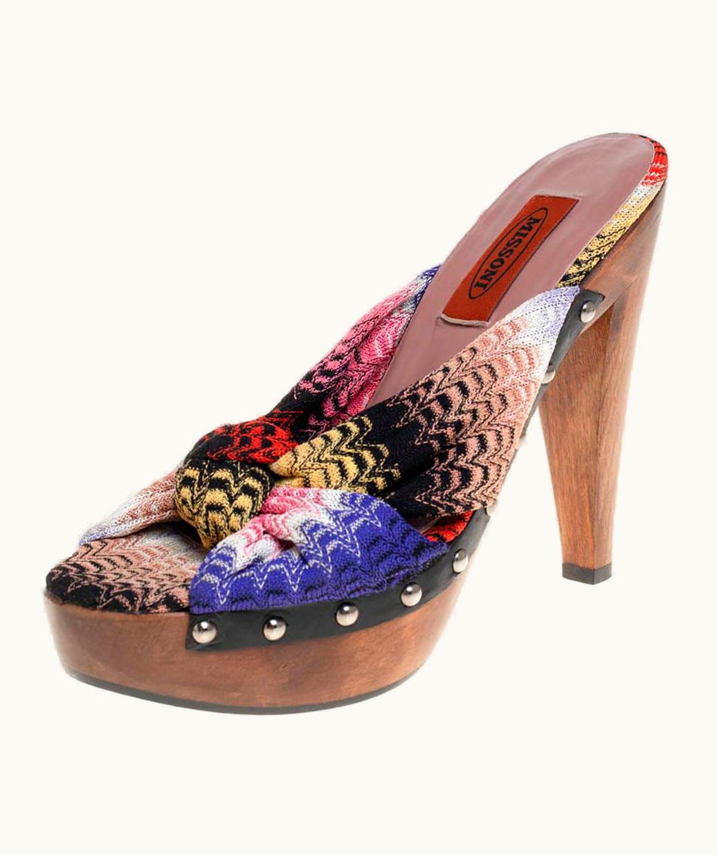 Missoni Missoni Multicolor Knit Fabric Knotted Clog Platform Sandals