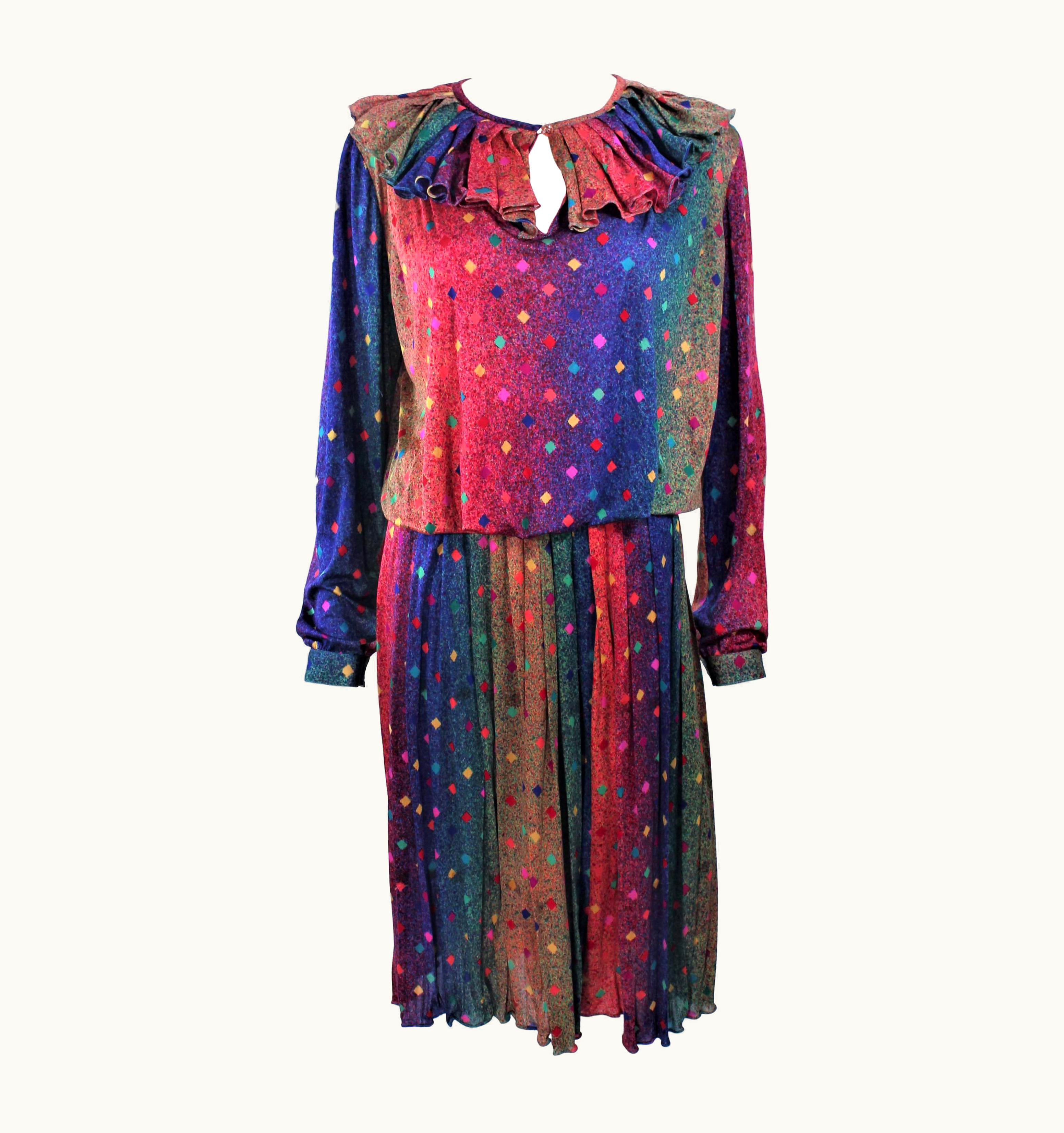 Missoni Missoni Silk Rainbow Skirt Suit With Ruffle Collar