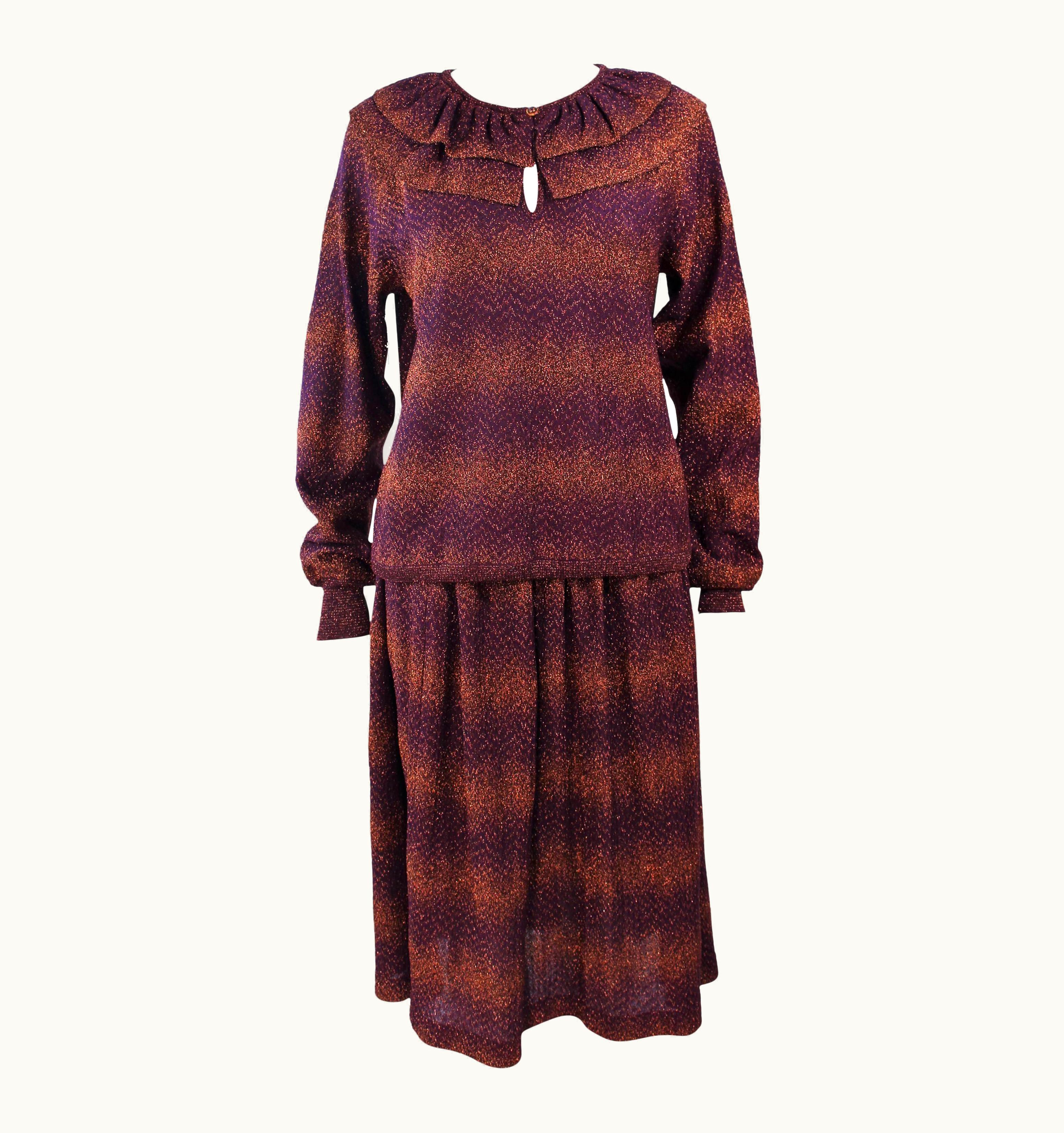 Missoni Missoni Bronze And Purple Metallic Knit Skirt Set