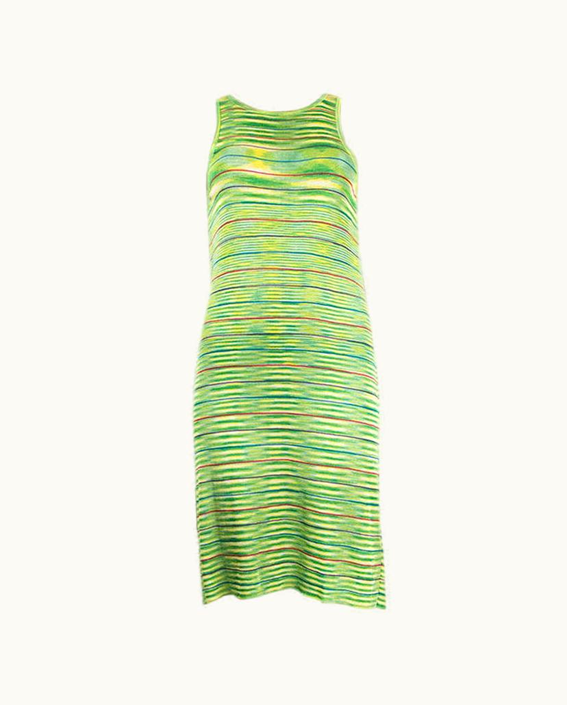 Missoni Missoni Lime Green Viscose Striped Sleeveless Knit Dress