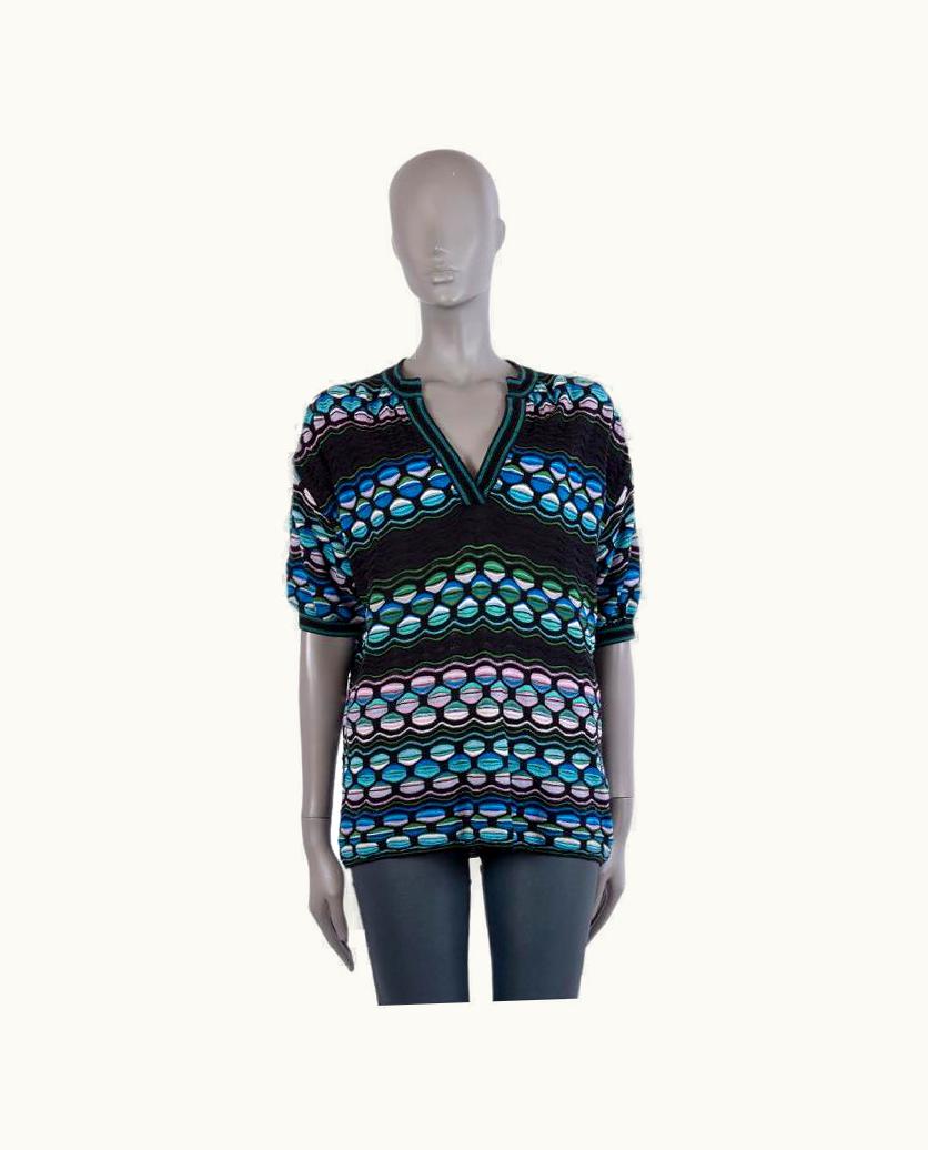 Missoni Missoni Black & Multi Cotton Short Sleeve Knit Shirt