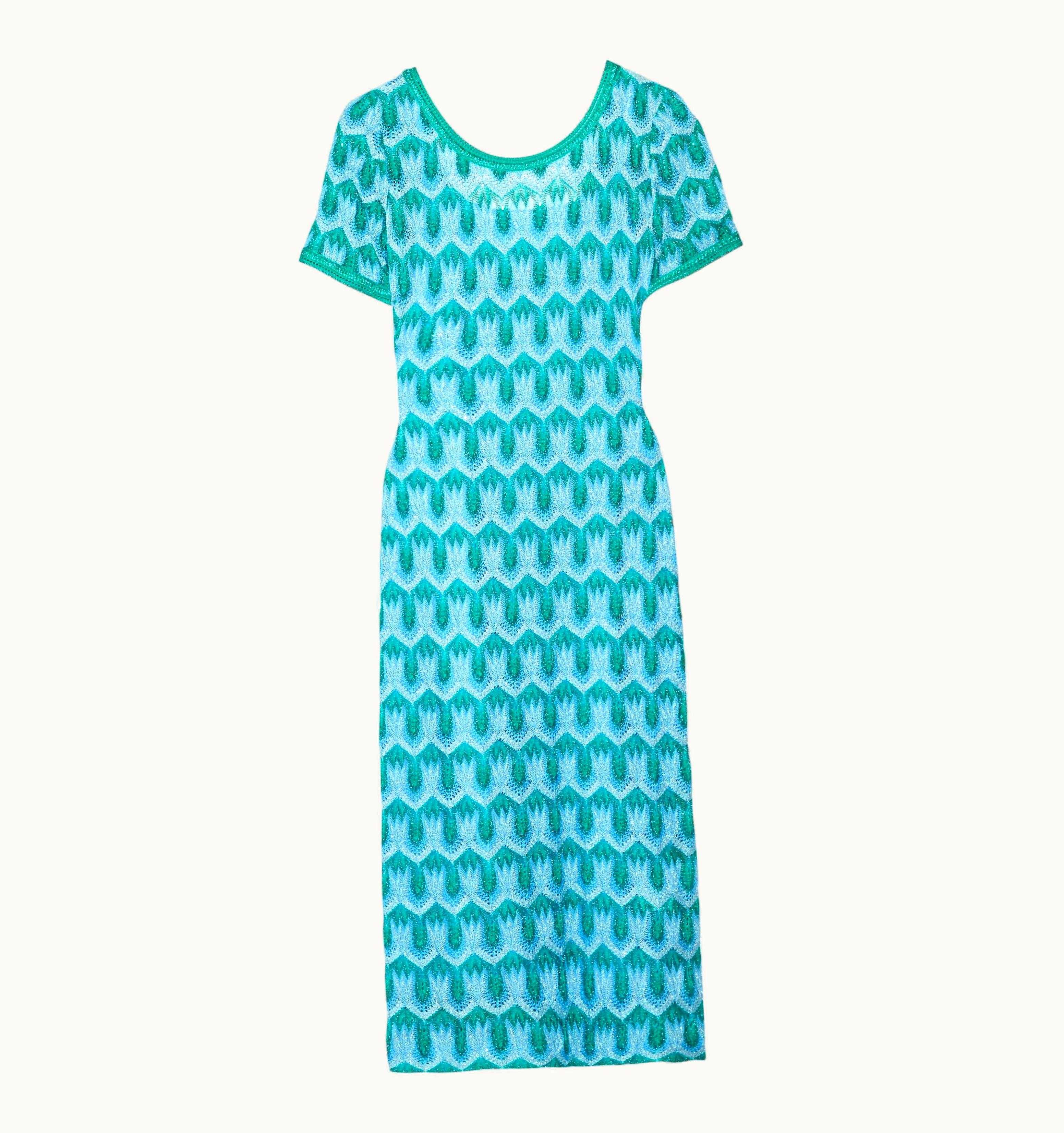 Missoni Missoni Metallic Turquoise Aqua Crochet Knit Midi Dress UZ0615415