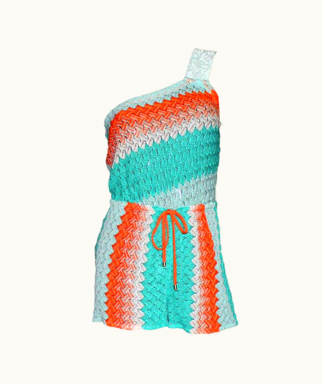 Missoni Missoni Asymmetric Sequins Crochet Knit Mini Jumpsuit Romper Playsuit