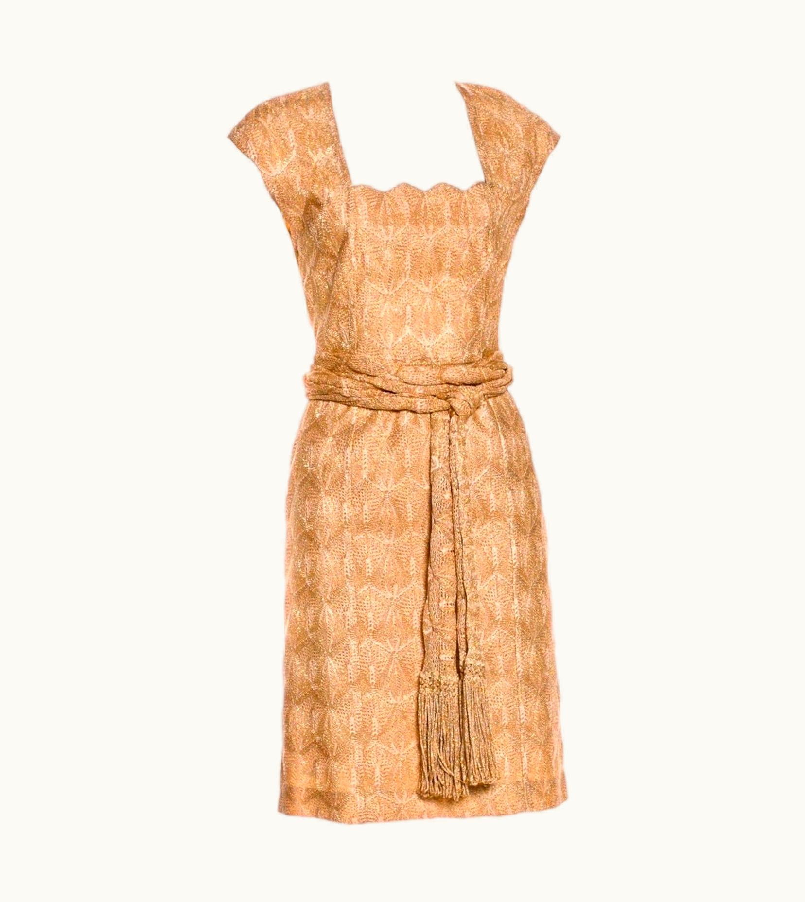 Missoni Missoni Gold Metallic Crochet Knit & Fringe Belt/Scarf Dress