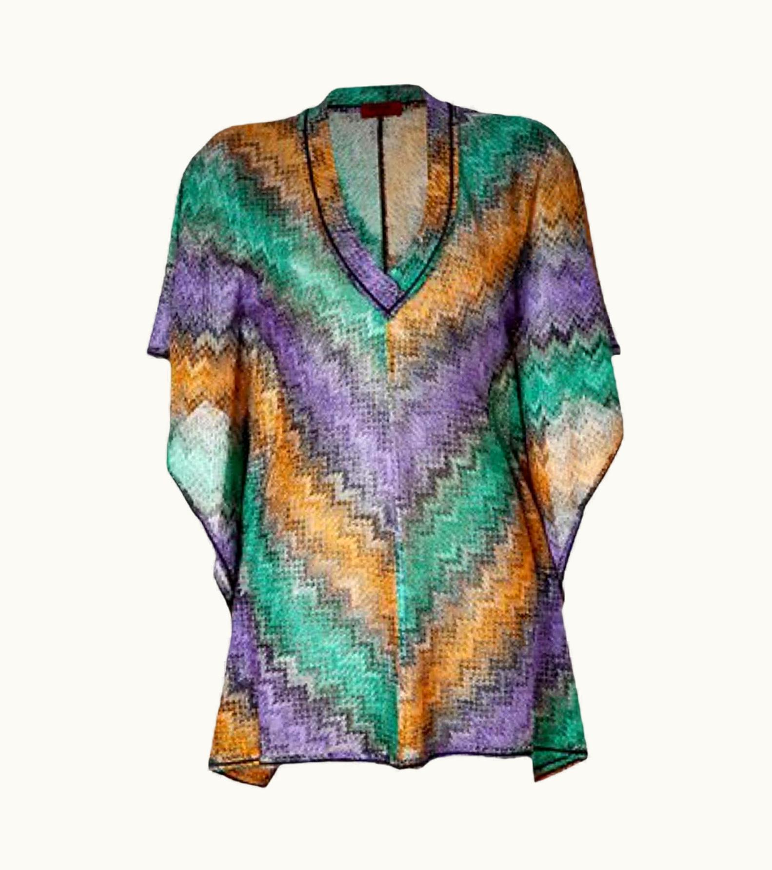 Missoni Missoni Signature Chevron Zigzag Metallic Kaftan Tunic Dress Coverup UZ0615426