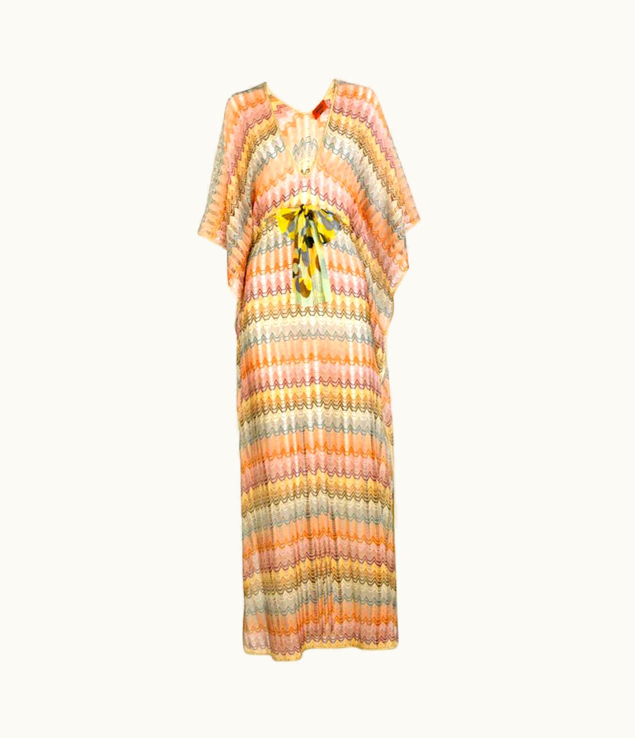 Missoni Missoni Gold Metallic Crochet Maxi Knit Kaftan Tunic Dress